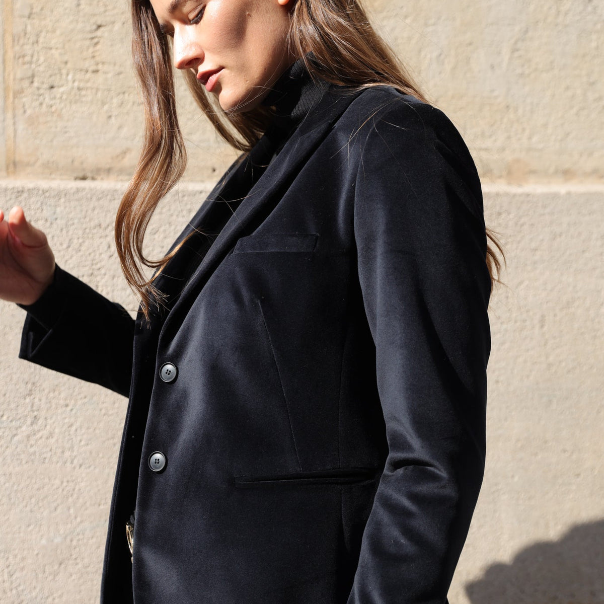 Solange women's jacket in black palatine velvet Curling Paris