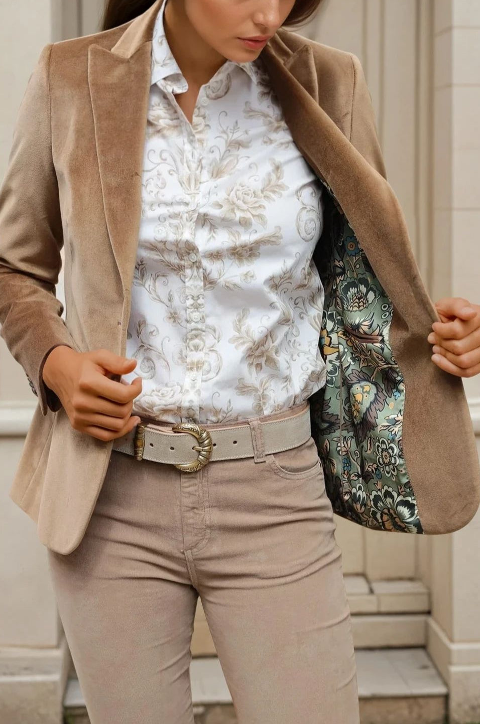 Veste Solange en velours palatine - Sable-VESTE BLAZER FEMME-Curling-Paris