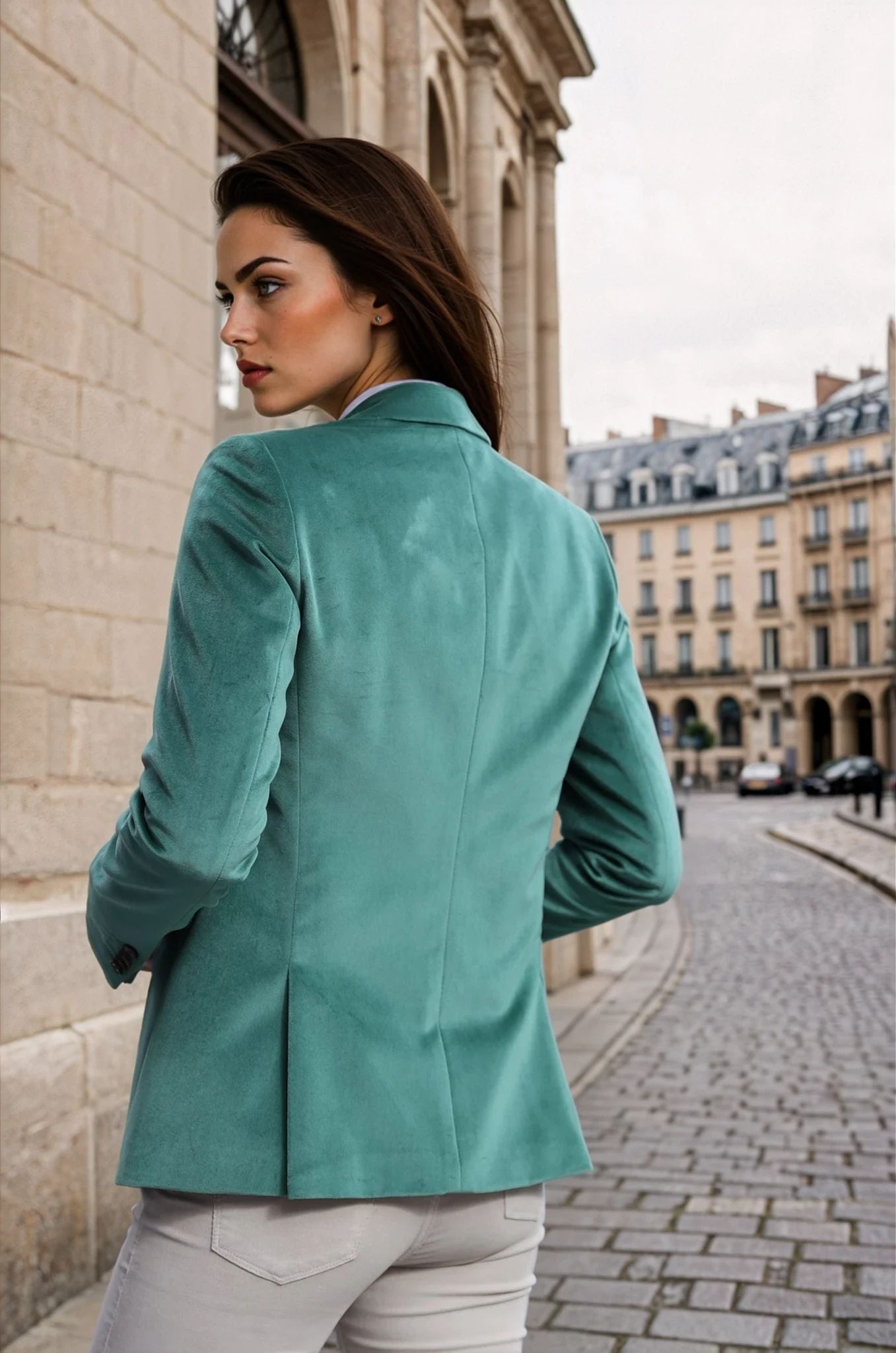 Veste Solange en velours palatine - Vert-VESTE BLAZER FEMME-Curling-Paris