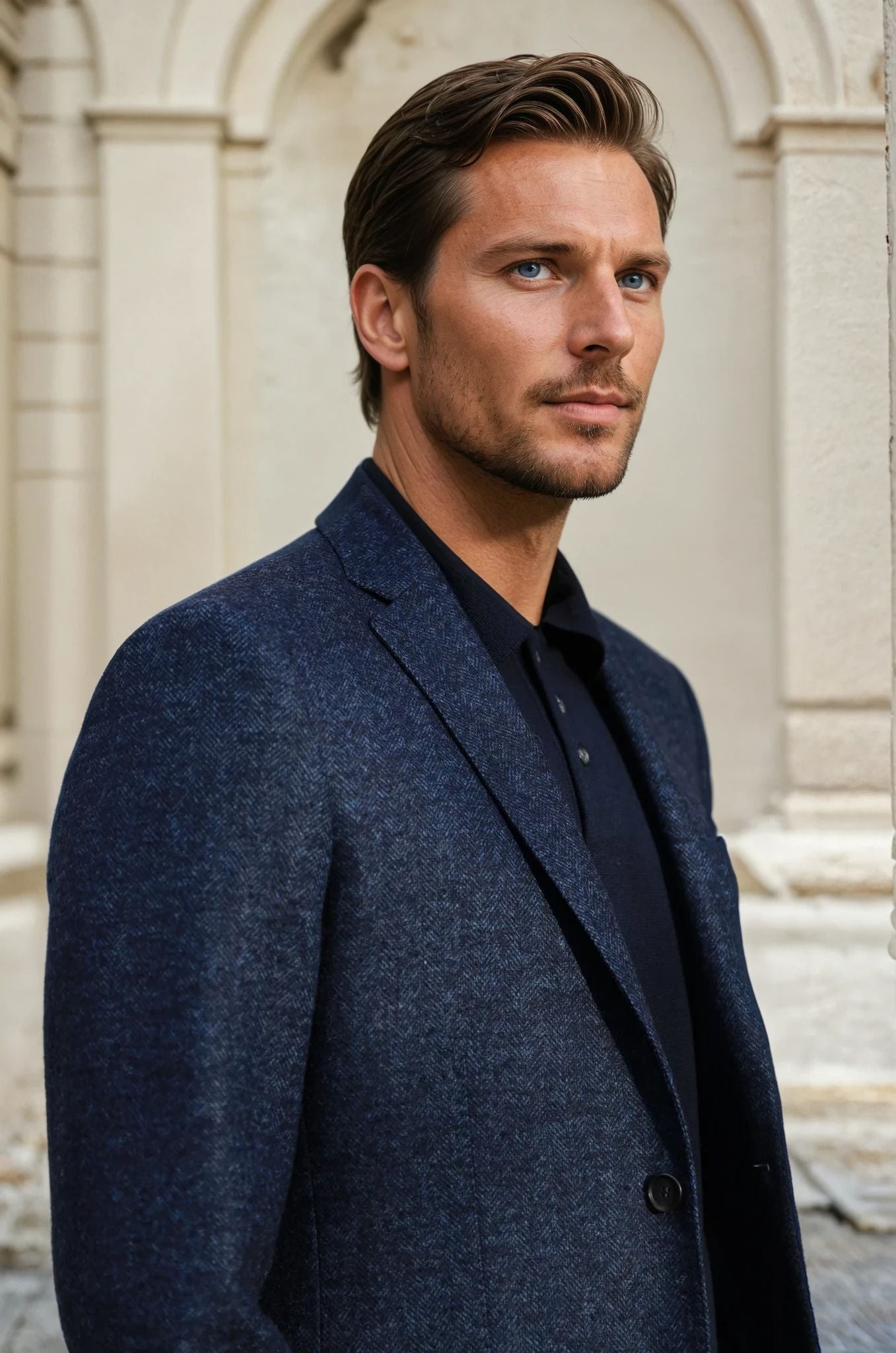 Veste Steven en laine chinée - Chevron Marine-VESTE BLAZER HOMME-Curling-Paris