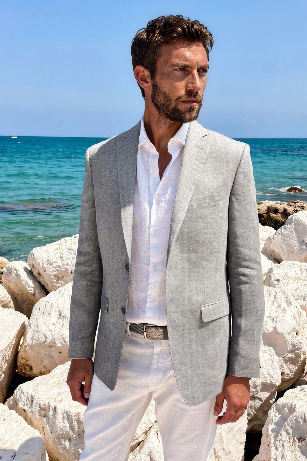 Veste Steven en lin - Chevron Gris-VESTE BLAZER HOMME-Curling-Paris