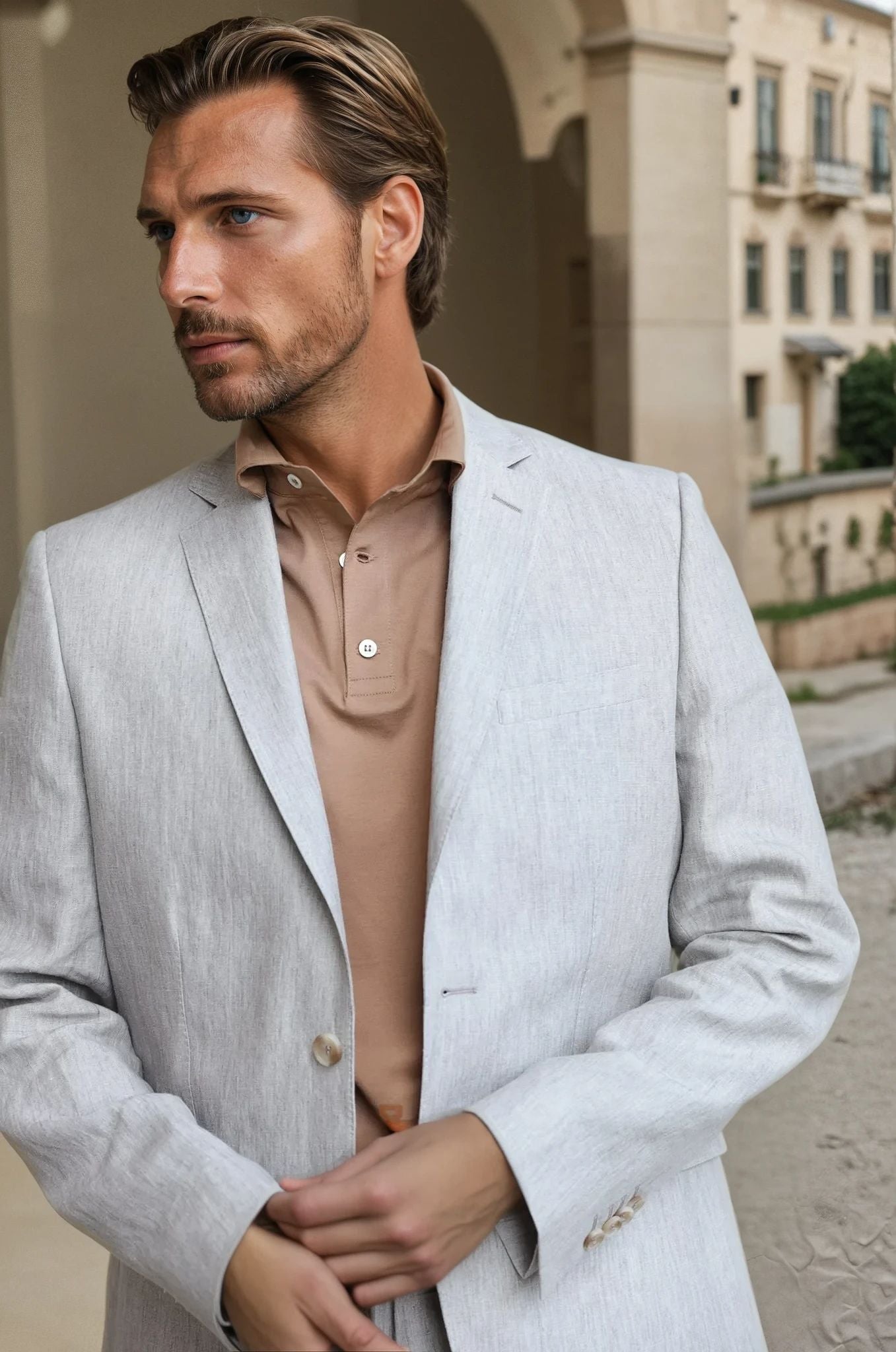 Veste Steven en lin - Greige-VESTE BLAZER HOMME-Curling-Paris