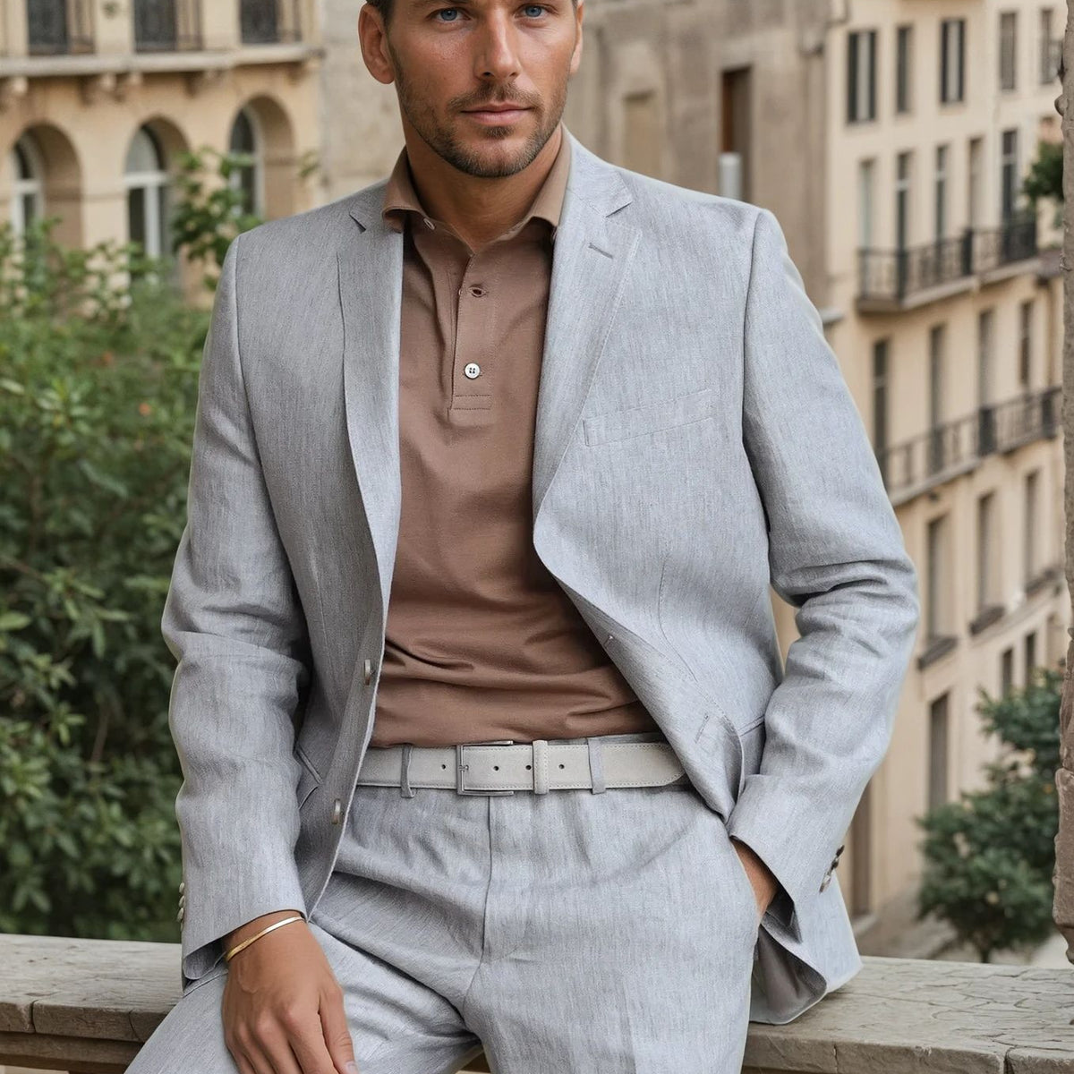 Veste homme casual chic en lin chevron Gris - Paris
