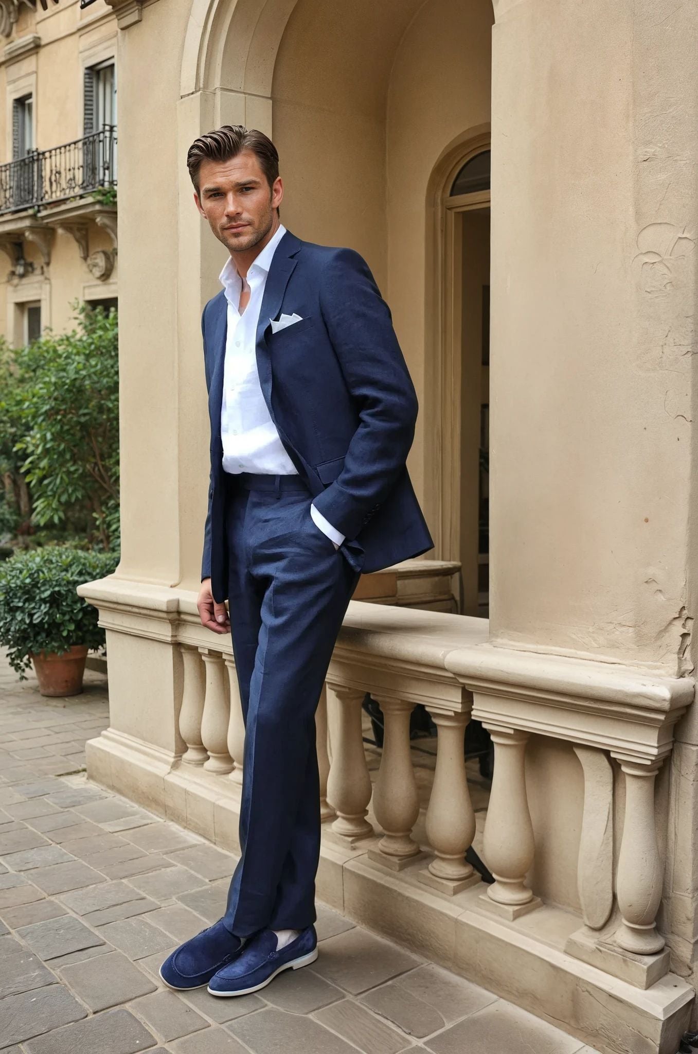 Veste Steven en lin - Marine-VESTE BLAZER HOMME-Curling-Paris