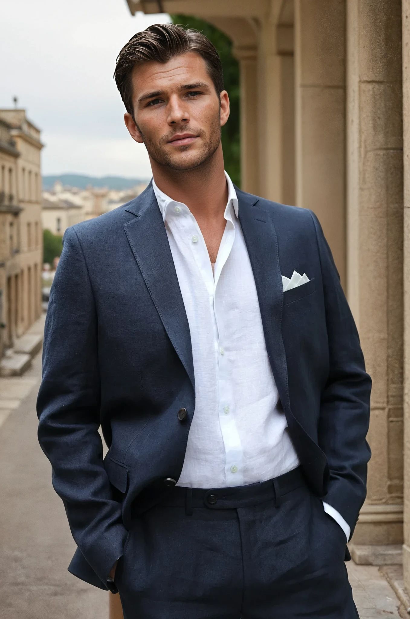 Veste Steven en lin - Marine-VESTE BLAZER HOMME-Curling-Paris