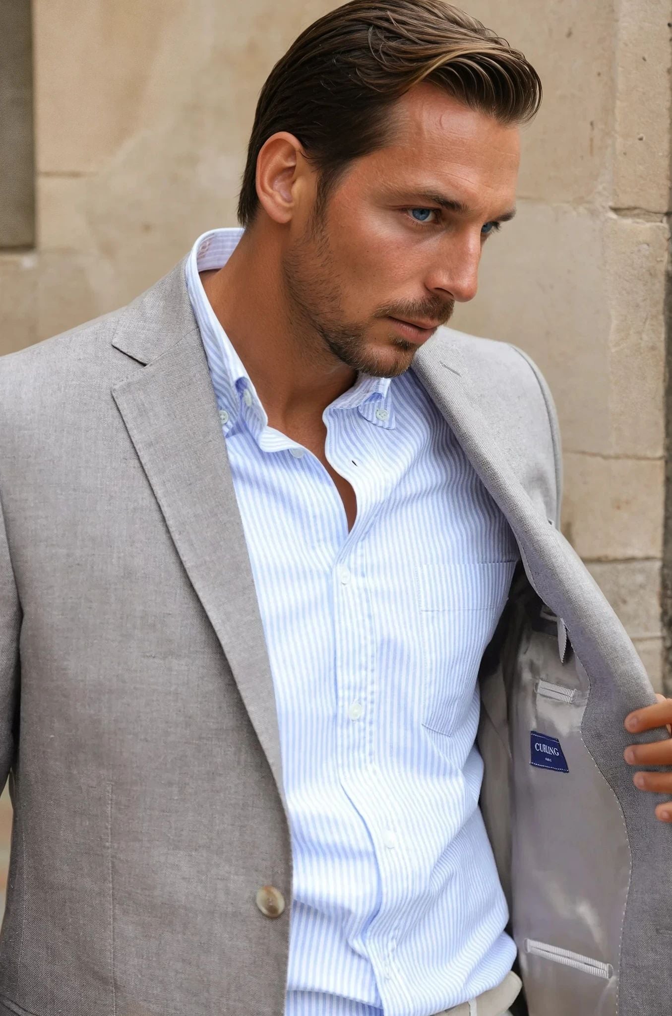 Veste Steven en lin - Taupe-VESTE BLAZER HOMME-Curling-Paris