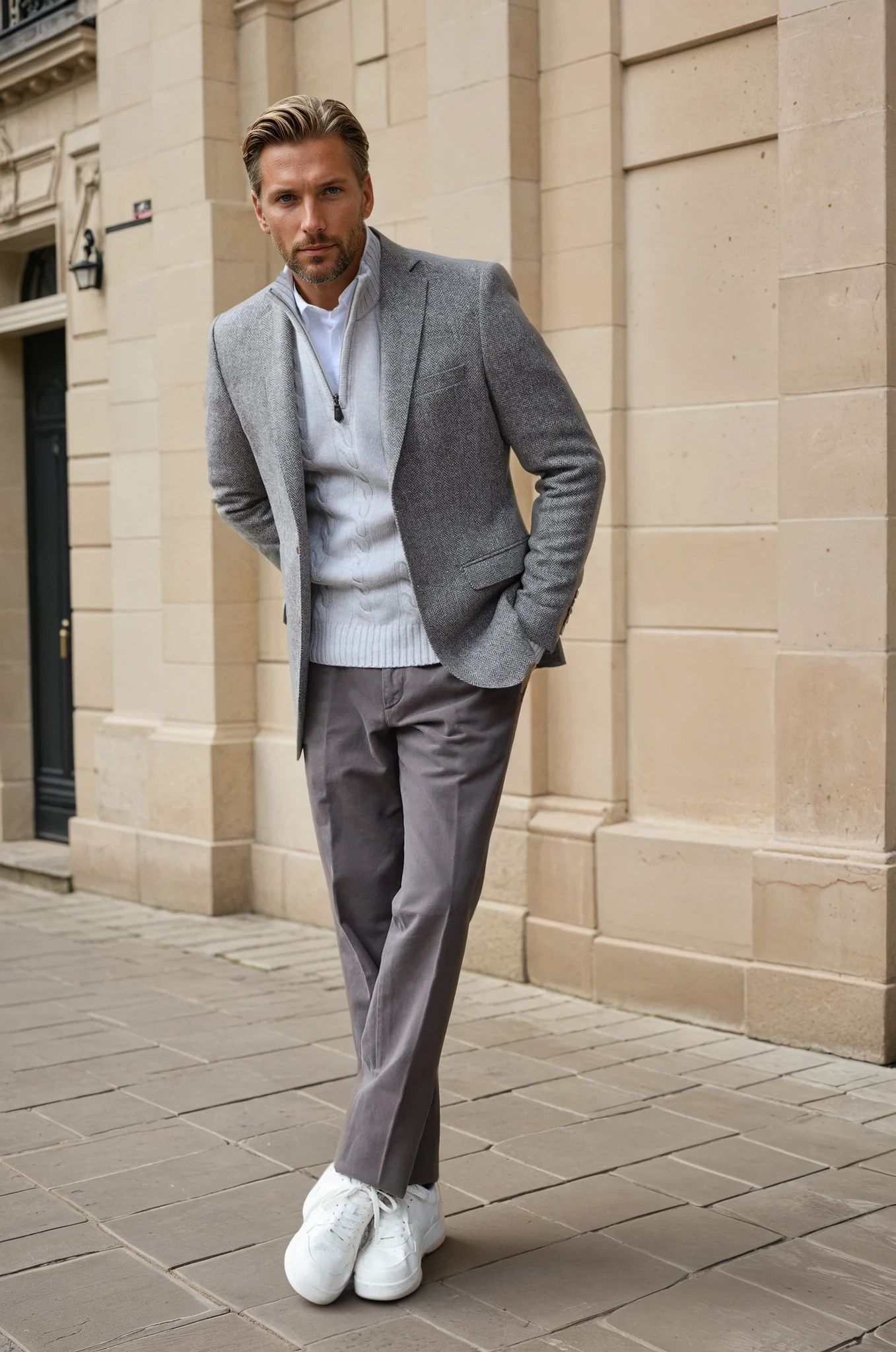 Veste Steven pure laine - Chevron Beige-VESTE BLAZER HOMME-Curling-Paris