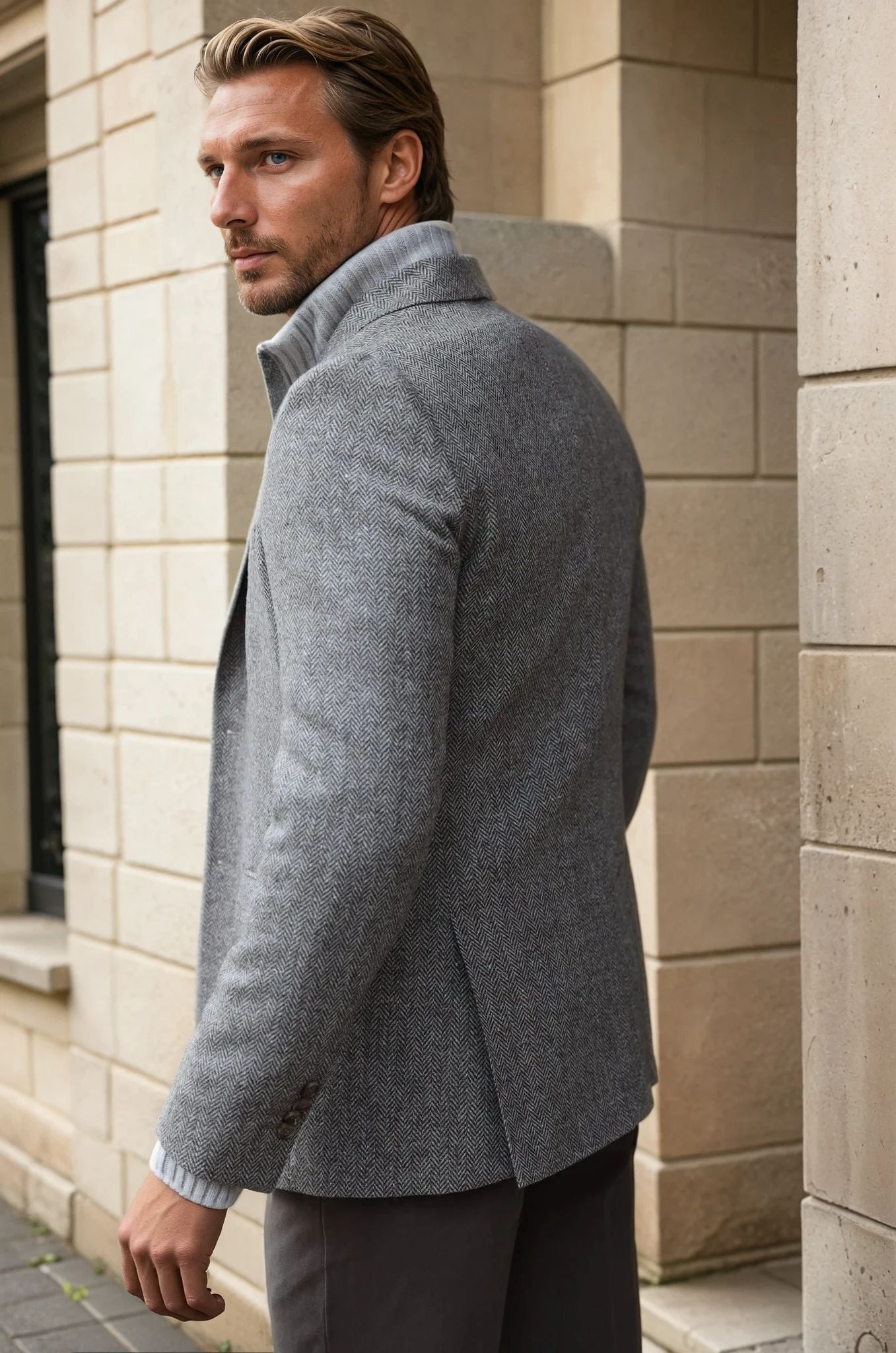 Veste Steven pure laine - Chevron Beige-VESTE BLAZER HOMME-Curling-Paris