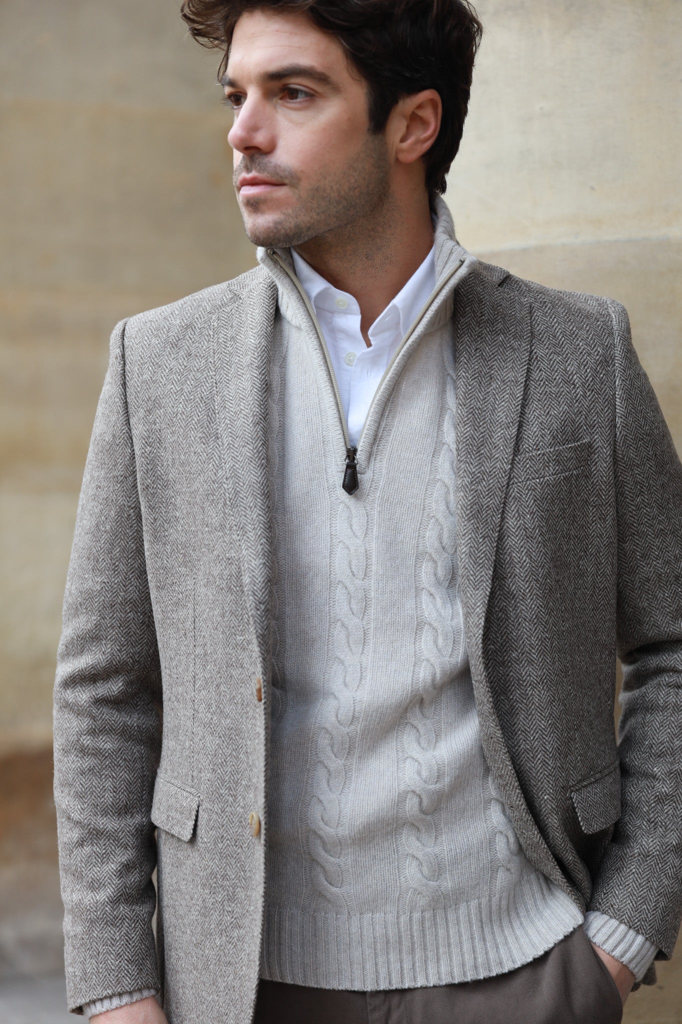 Veste homme casual chic en coton Di Sondrio écru - Curling Paris