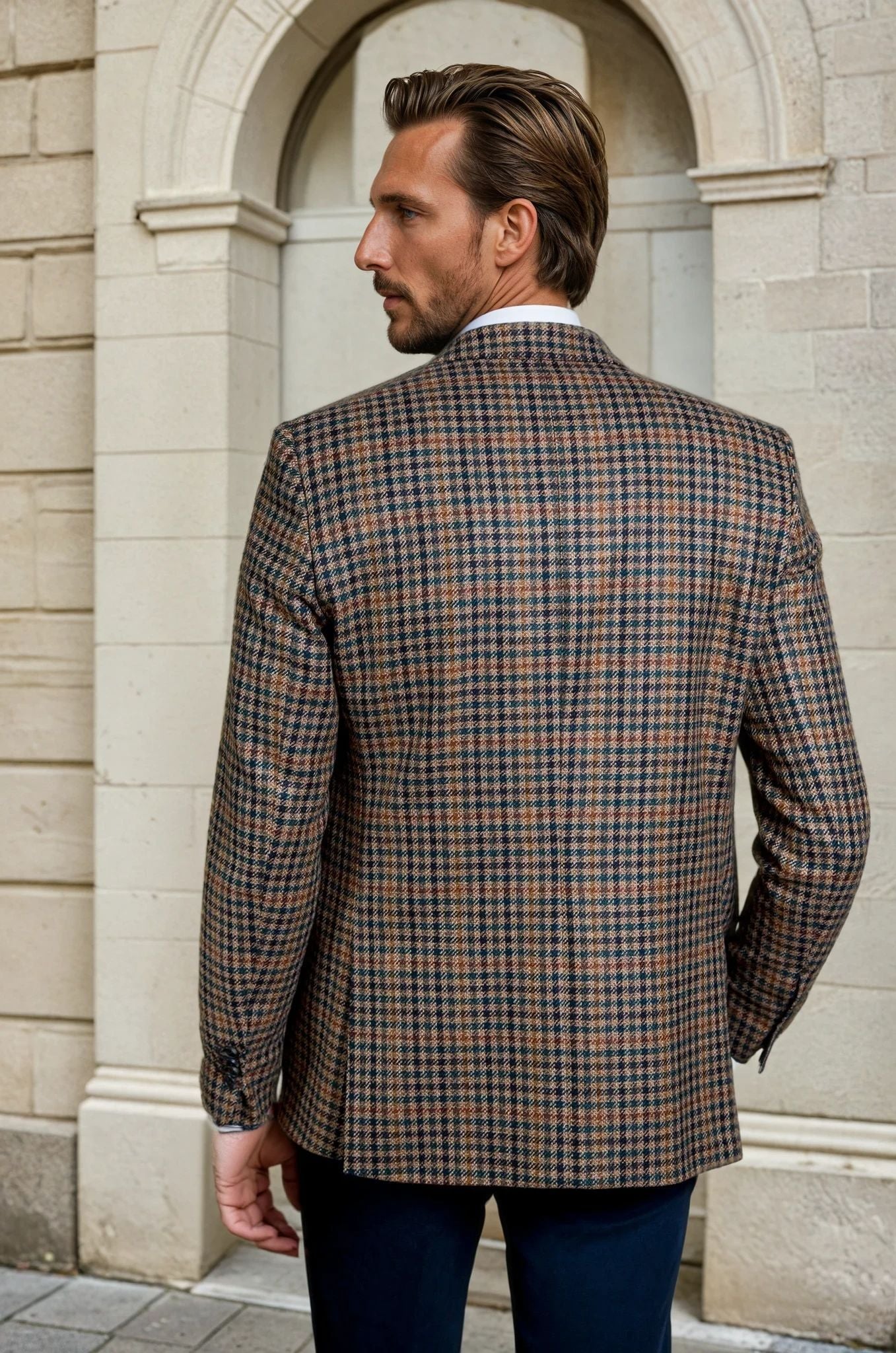 Veste Steven pure laine à carreaux miel-VESTE BLAZER HOMME-Curling-Paris