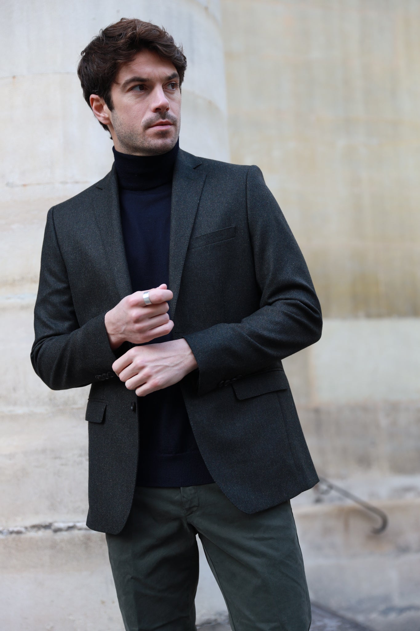 Veste Steven pure laine en tweed - Kaki-VESTE BLAZER HOMME-Curling-Paris