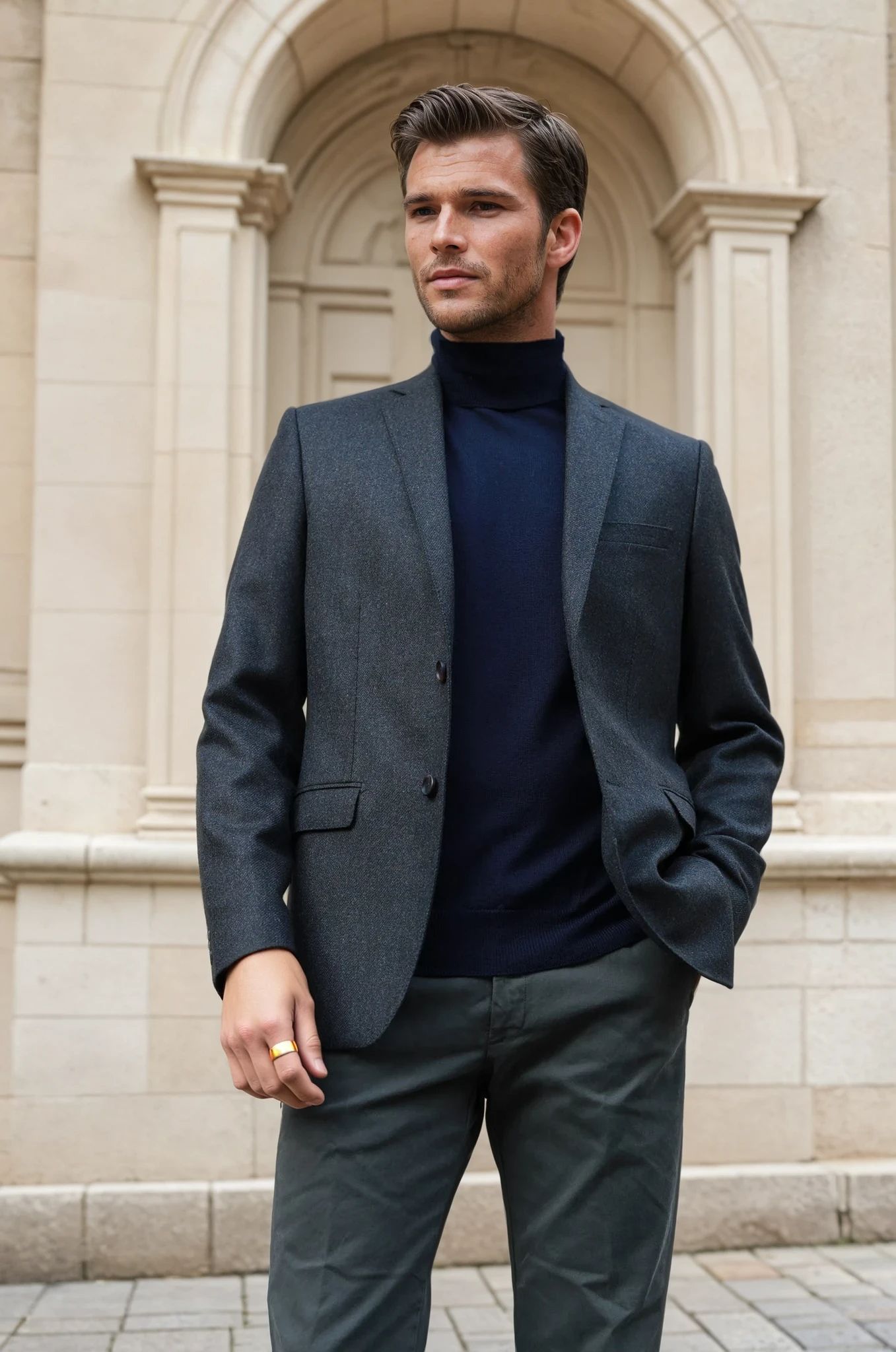 Veste Steven pure laine en tweed - Kaki-VESTE BLAZER HOMME-Curling-Paris