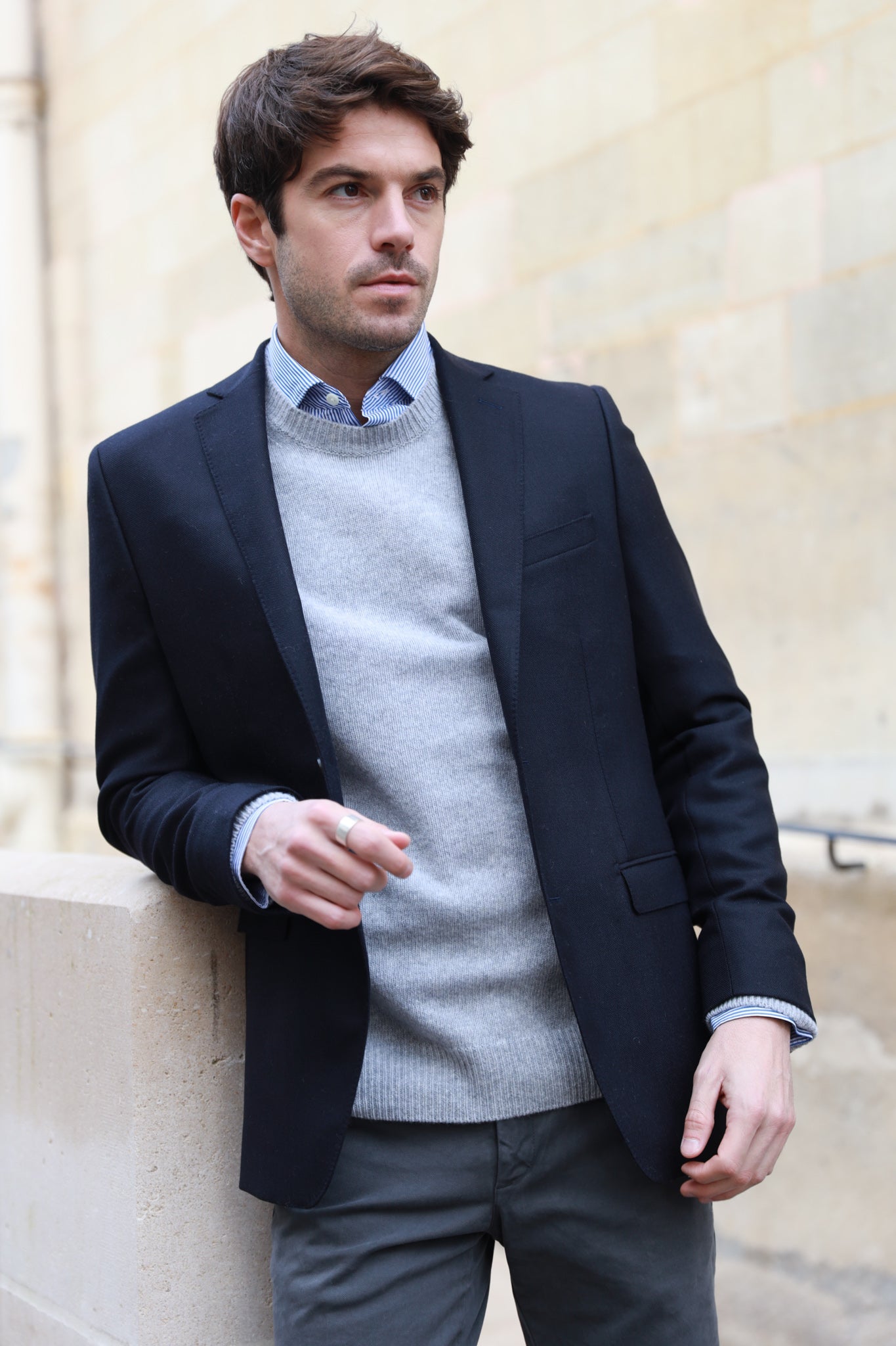 Veste Steven pure laine nattée - Marine-VESTE BLAZER HOMME-Curling-Paris