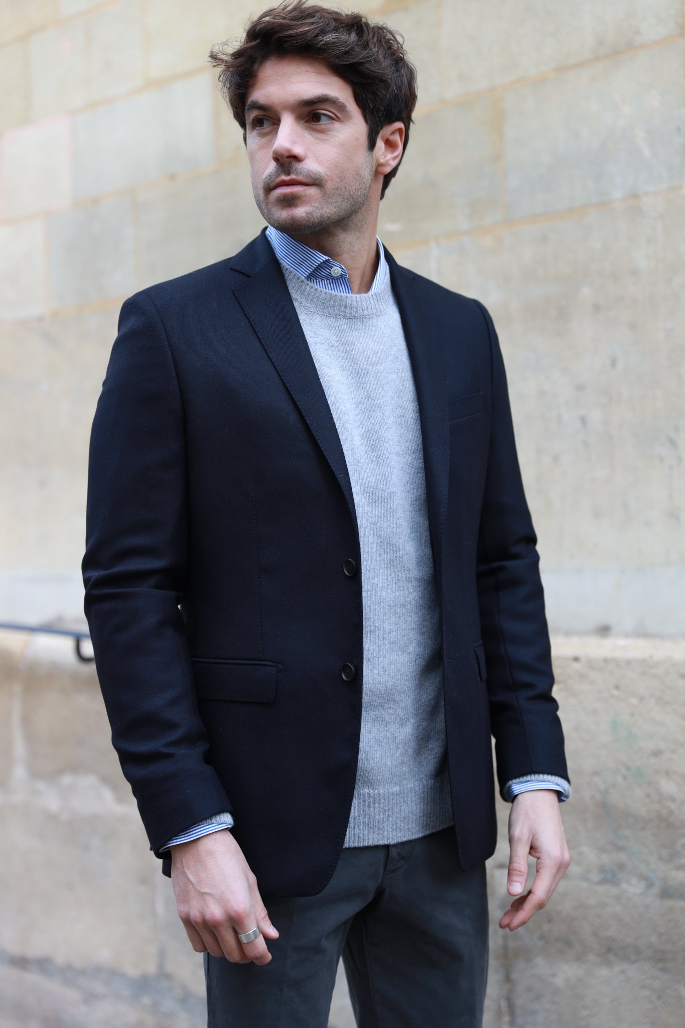 Veste Steven pure laine nattée - Marine-VESTE BLAZER HOMME-Curling-Paris