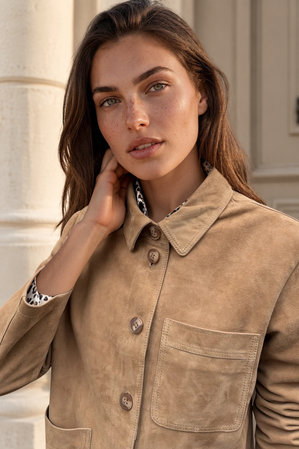 Veste Tiphaine en chèvre velours - Beige-VESTE BLAZER FEMME-Curling-Paris