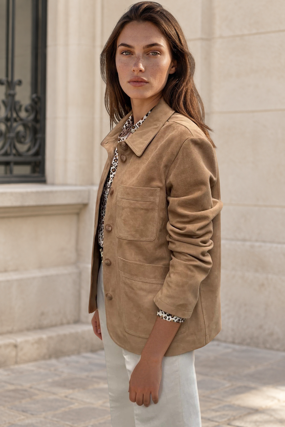 Veste Tiphaine en chèvre velours - Beige-VESTE BLAZER FEMME-Curling-Paris