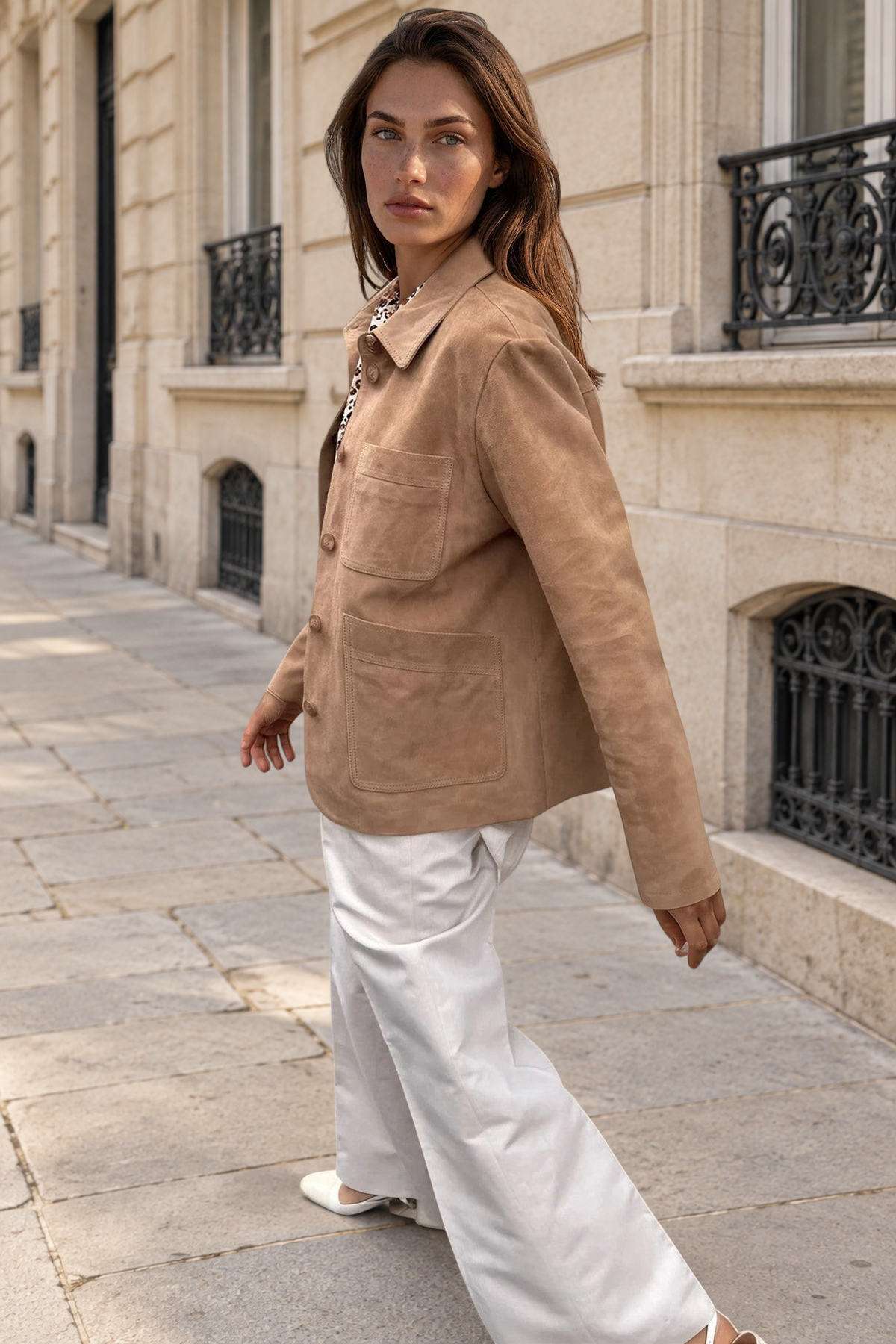 Veste Tiphaine en chèvre velours - Beige-VESTE BLAZER FEMME-Curling-Paris