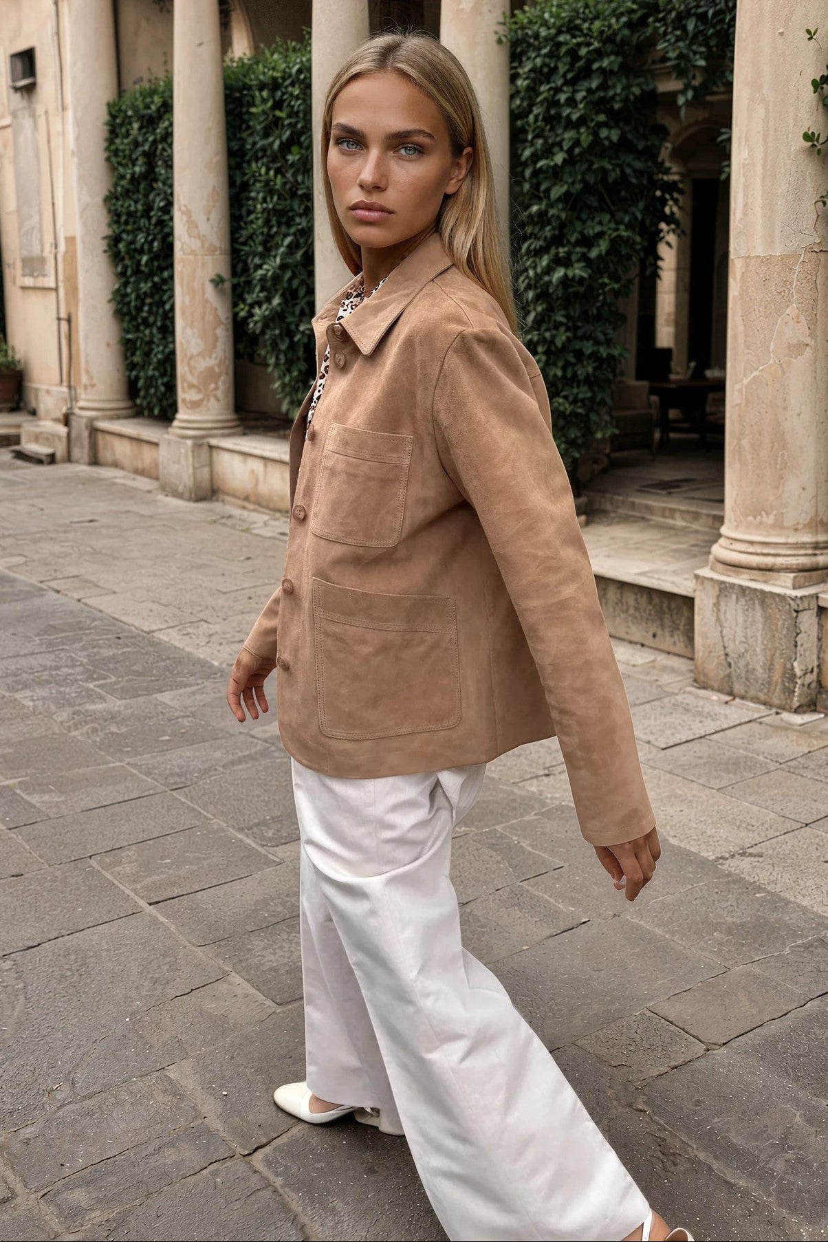 Veste Tiphaine en chèvre velours - Beige-VESTE BLAZER FEMME-Curling-Paris