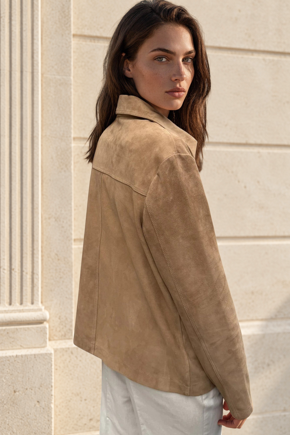 Veste Tiphaine en chèvre velours - Beige-VESTE BLAZER FEMME-Curling-Paris