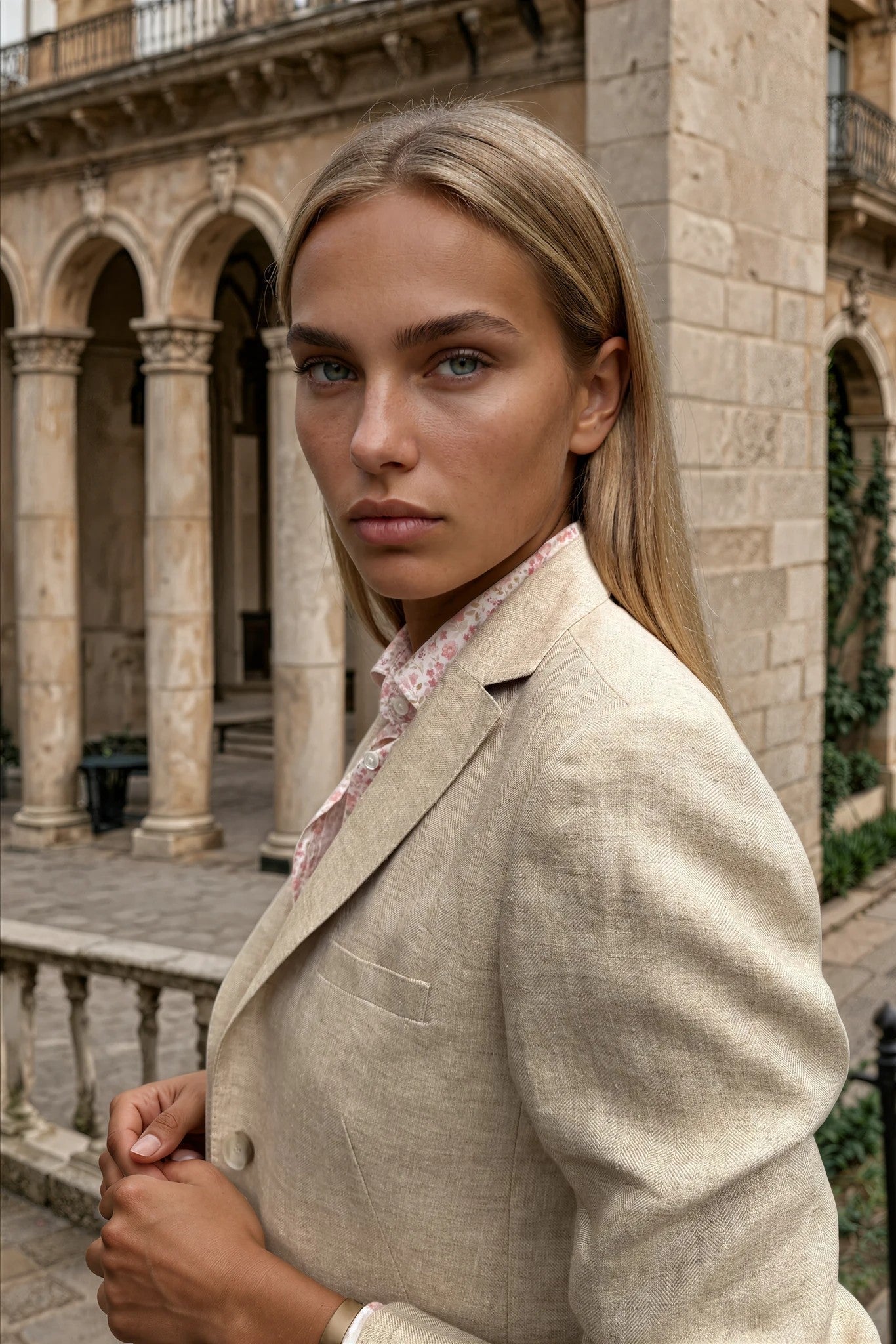 Veste Vesnove 100% lin - Chevron beige-VESTE BLAZER FEMME-Curling-Paris