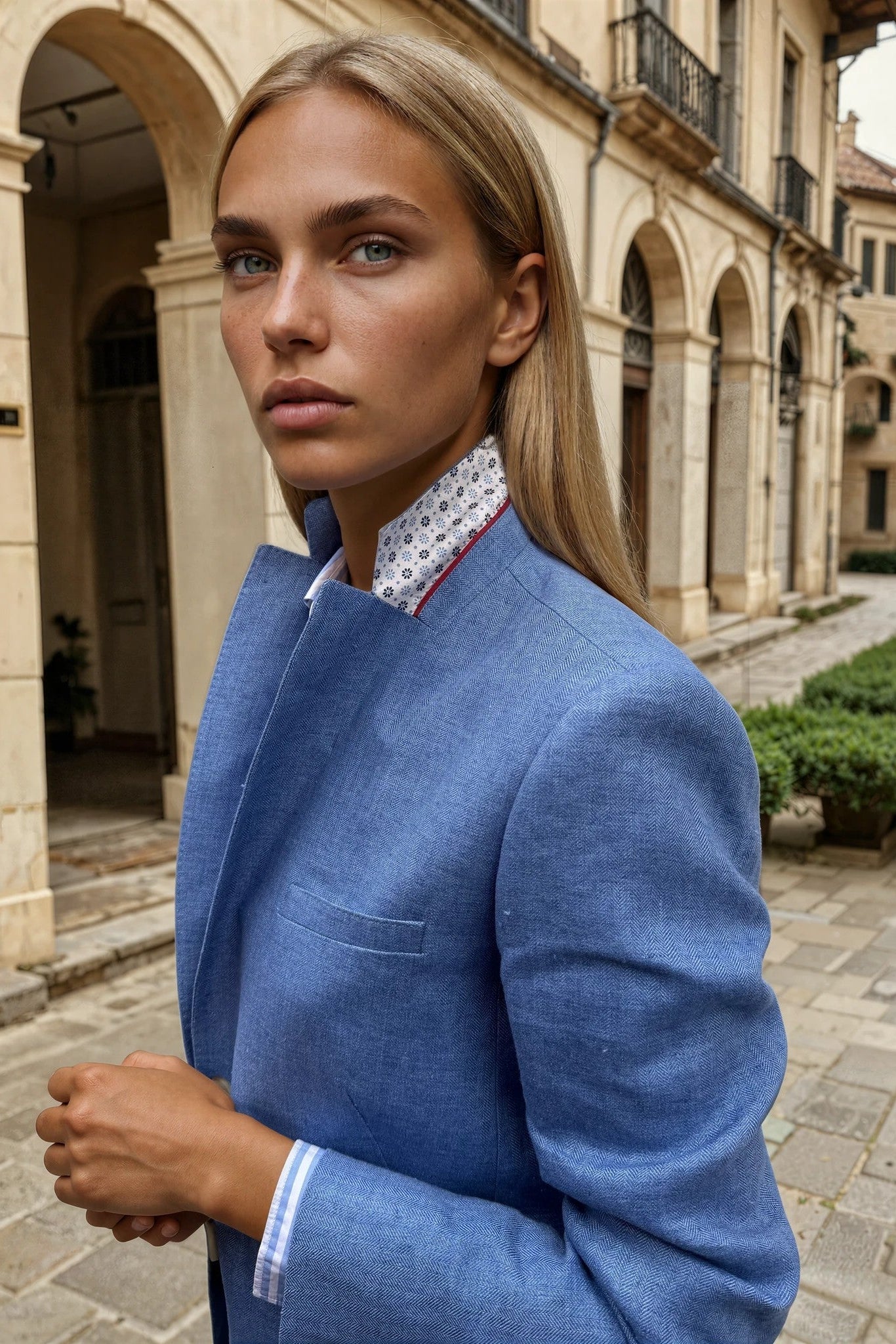 Veste Vesnove 100% lin - Chevron bleu-VESTE BLAZER FEMME-Curling-Paris