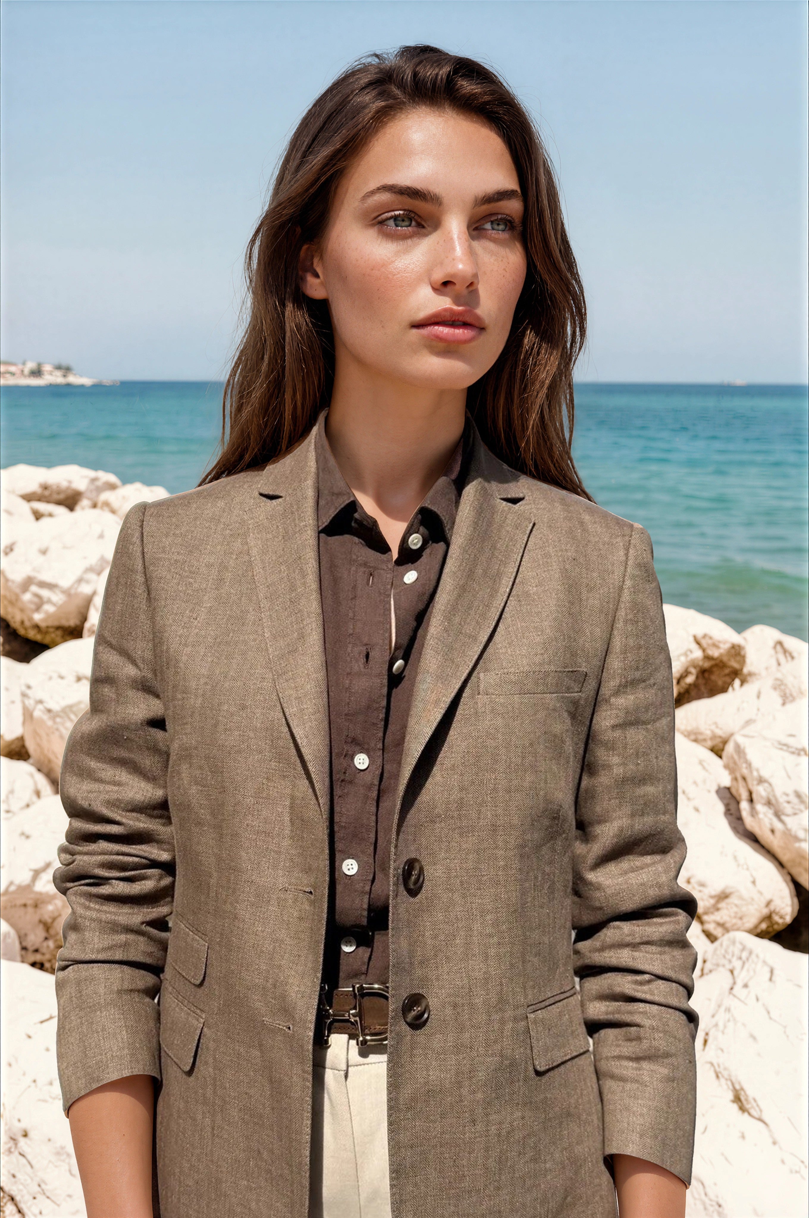 Veste Vesnove 100% lin - Chevron marron-VESTE BLAZER FEMME-Curling-Paris