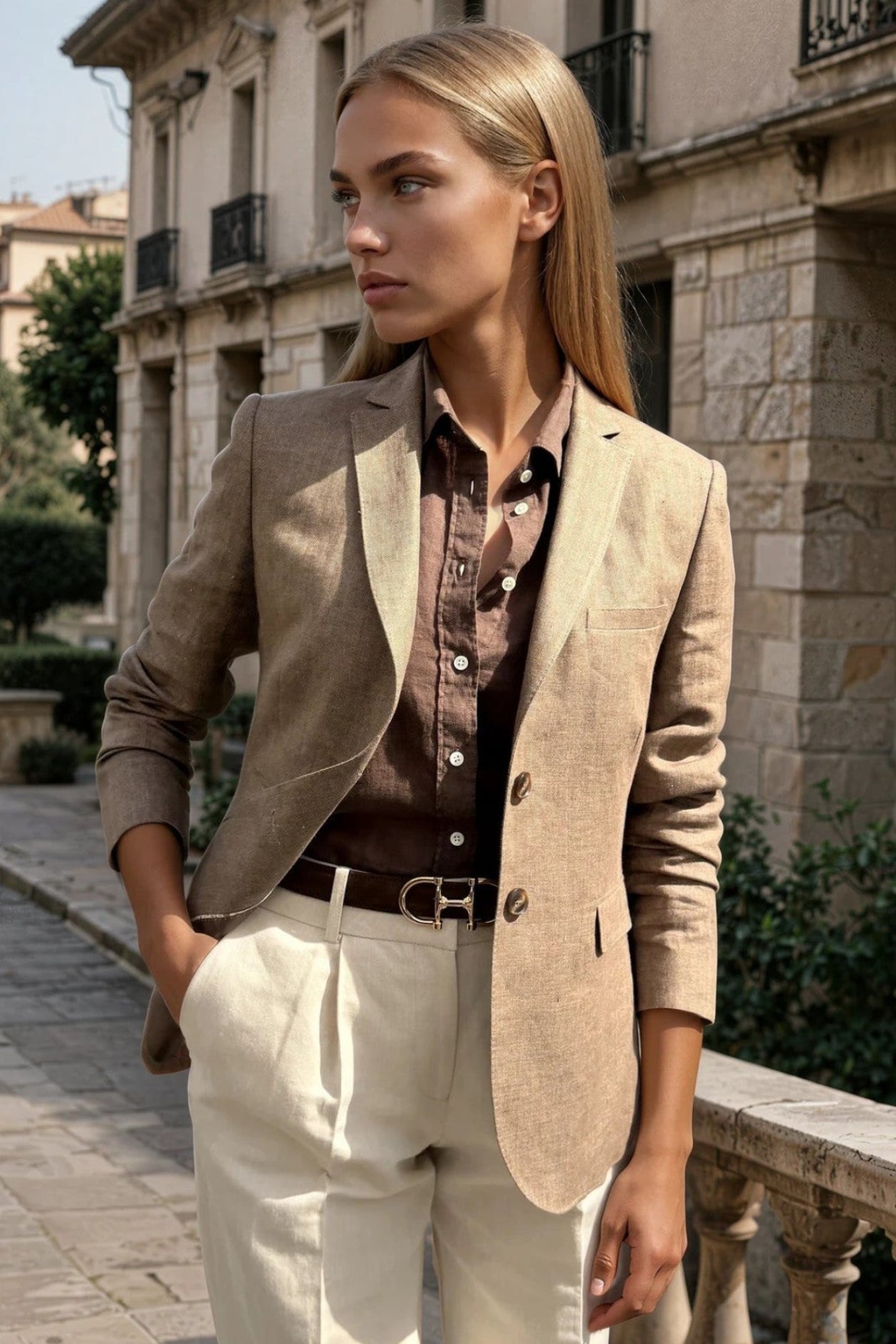 Veste Vesnove 100% lin - Chevron marron-VESTE BLAZER FEMME-Curling-Paris