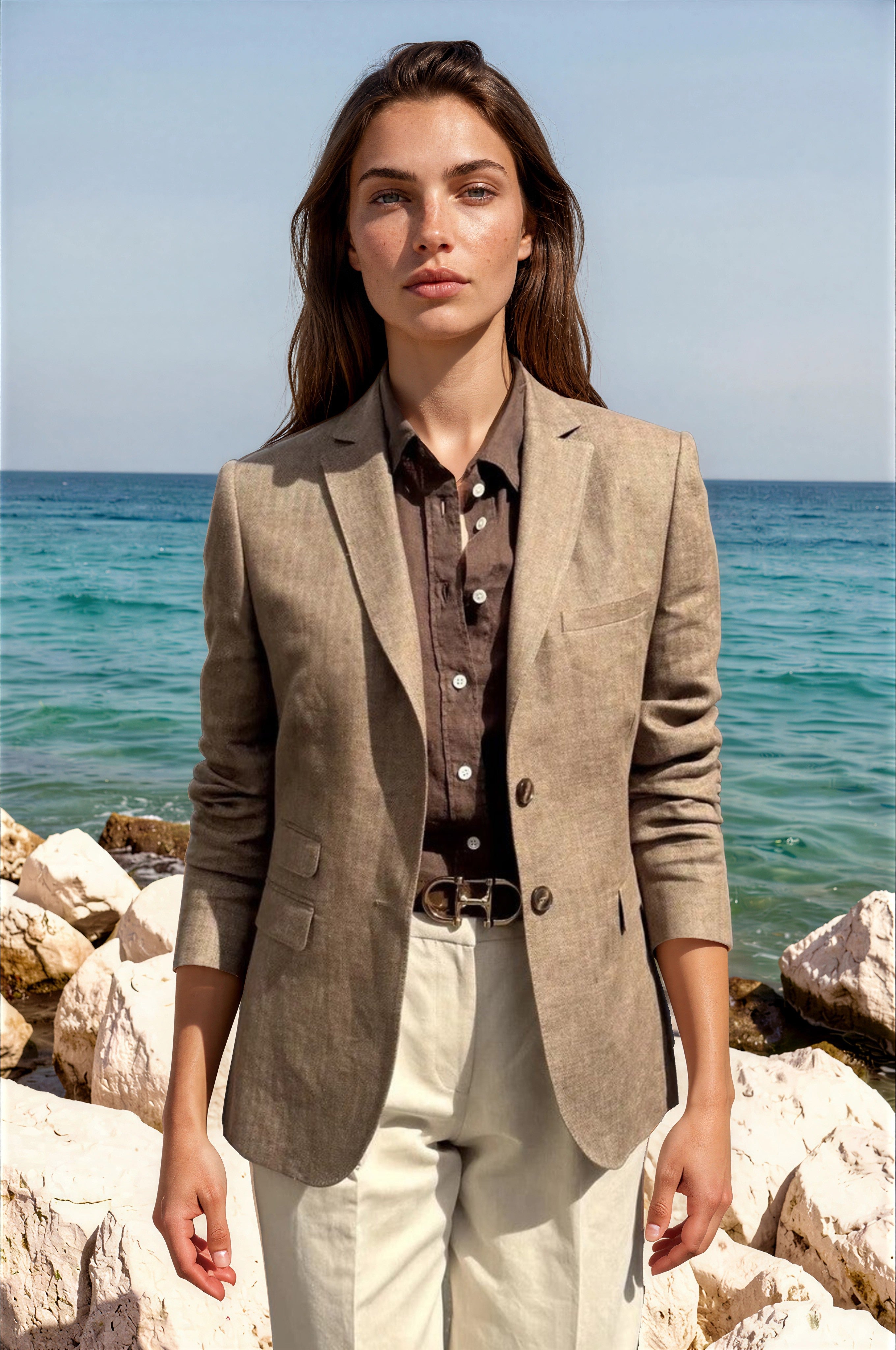 Veste Vesnove 100% lin - Chevron marron-VESTE BLAZER FEMME-Curling-Paris