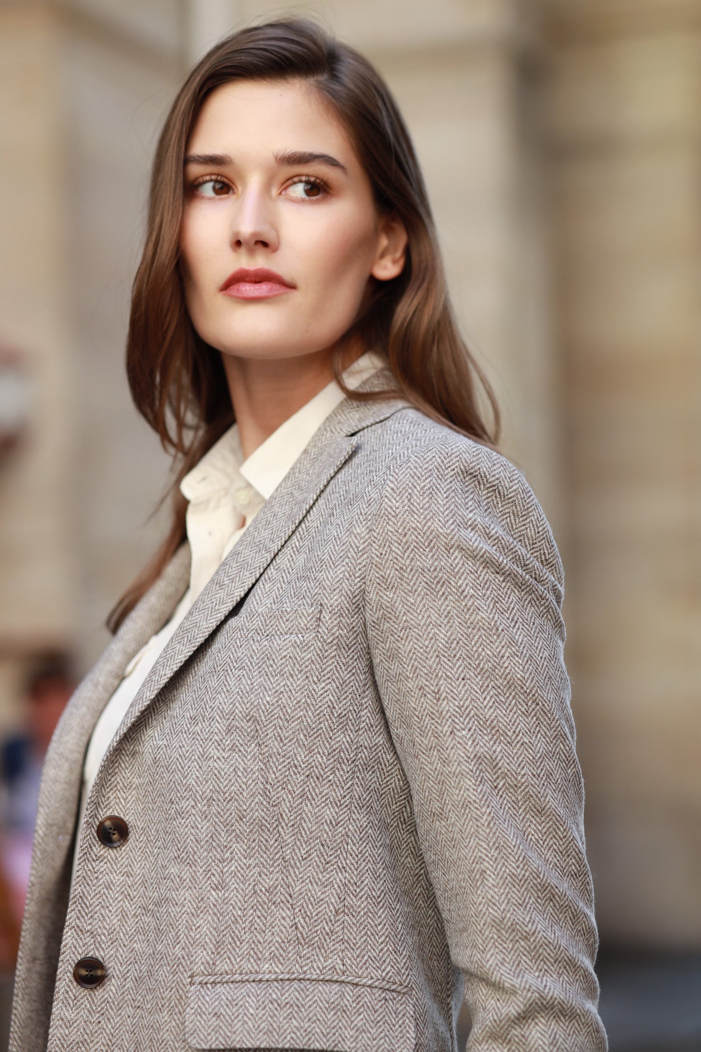 Veste Vesnove en laine - Chevron Beige-VESTE BLAZER FEMME-Curling-Paris