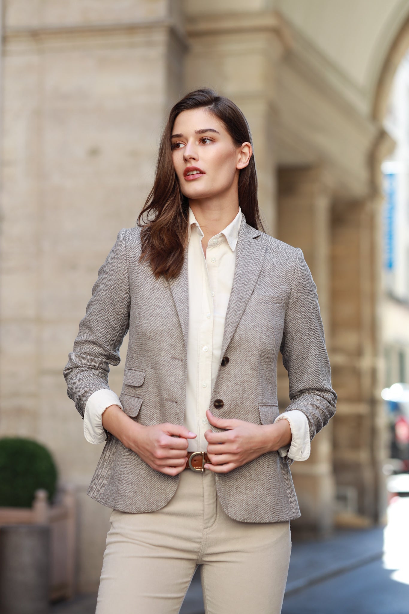 Veste Vesnove en laine - Chevron Beige-VESTE BLAZER FEMME-Curling-Paris