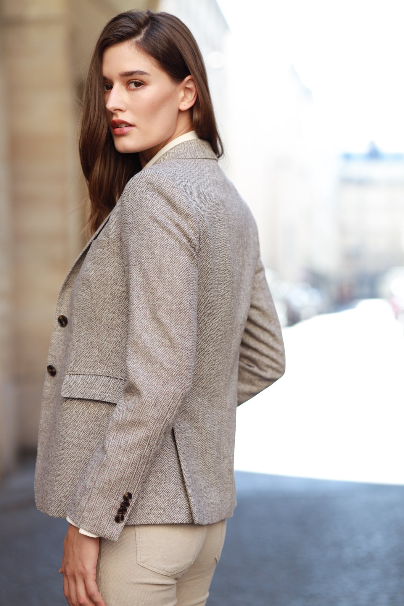 Veste Vesnove en laine - Chevron Beige-VESTE BLAZER FEMME-Curling-Paris