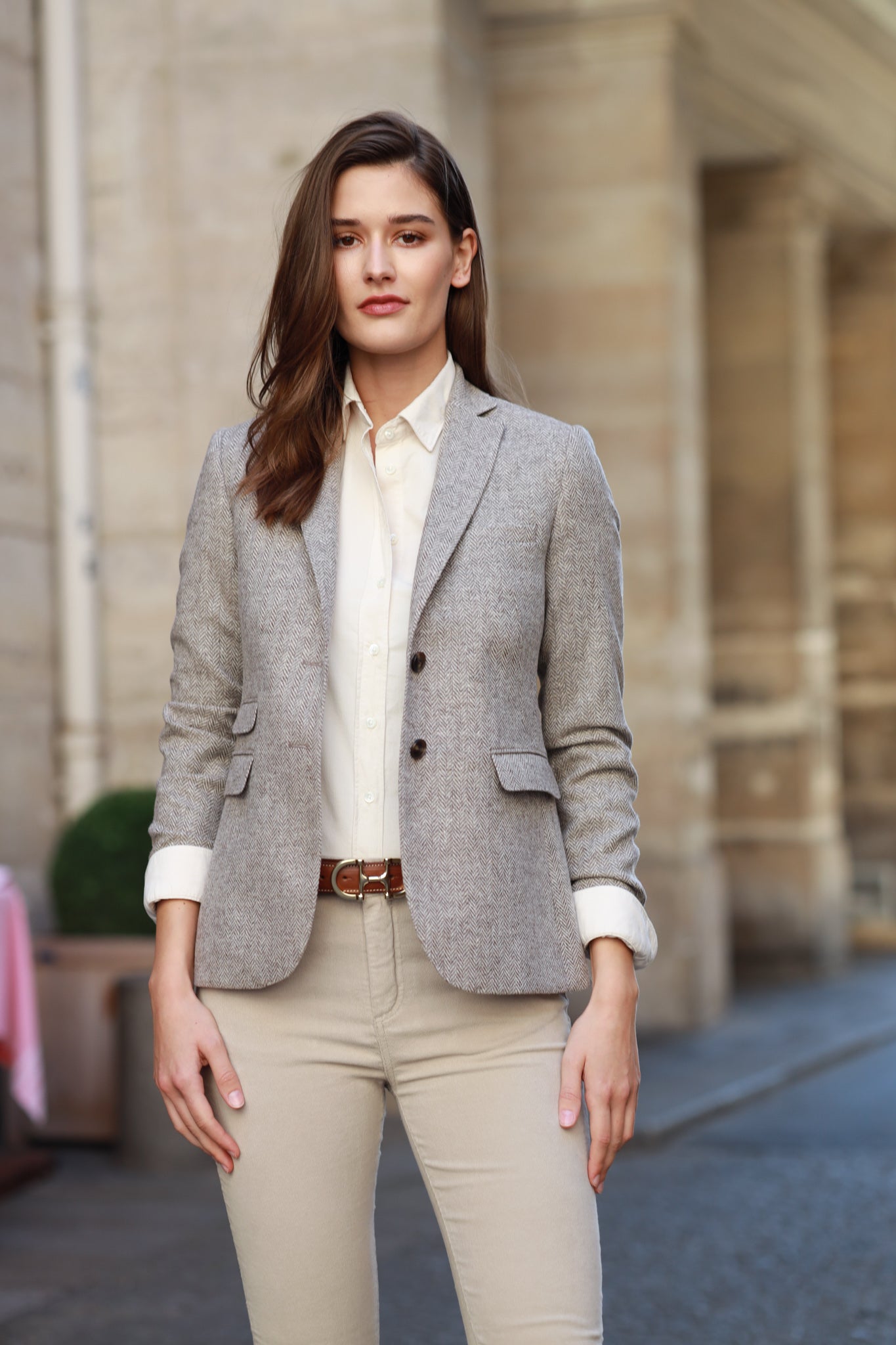 Veste Vesnove en laine - Chevron Beige-VESTE BLAZER FEMME-Curling-Paris