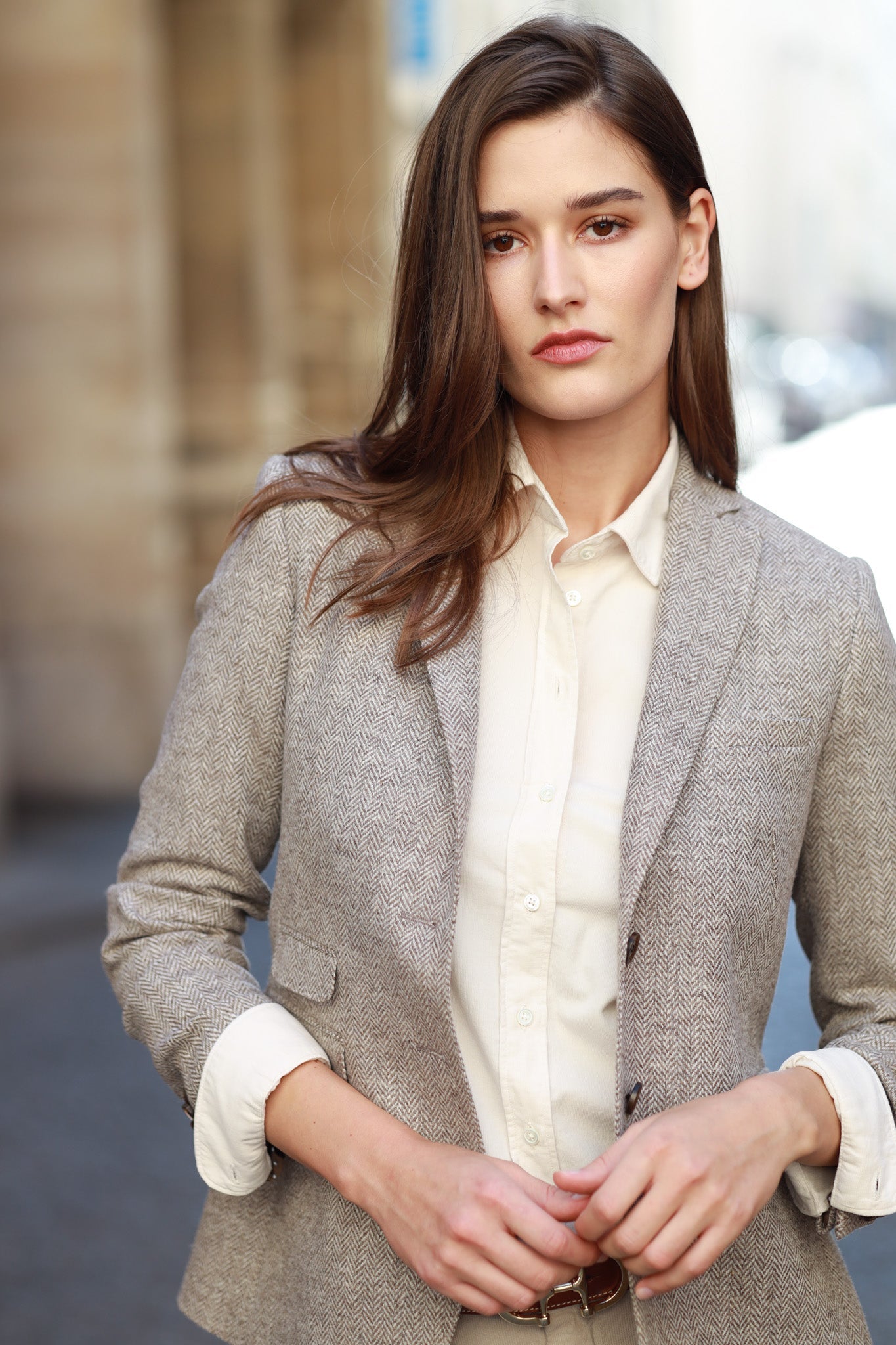 Veste Vesnove en laine - Chevron Beige-VESTE BLAZER FEMME-Curling-Paris