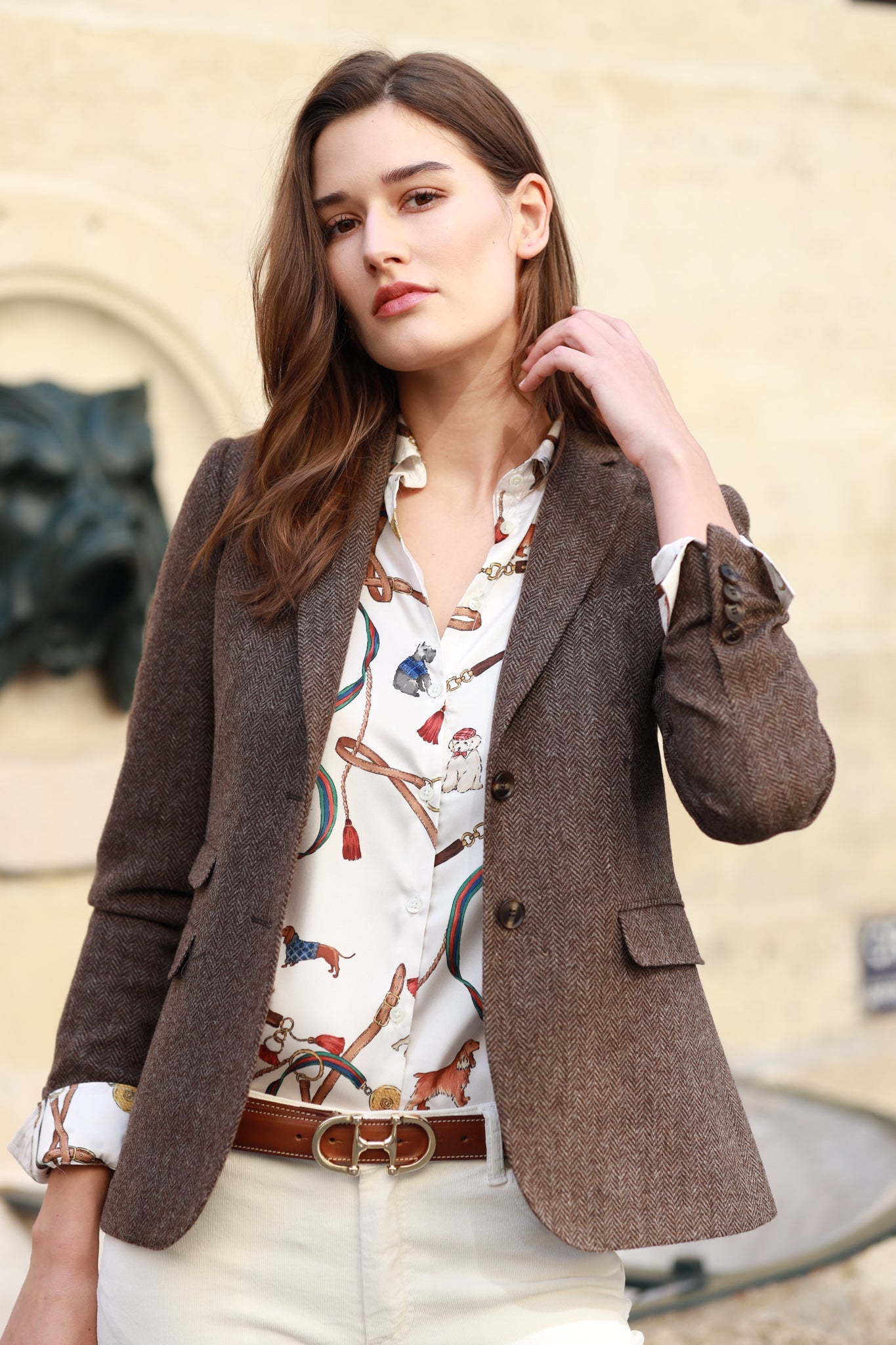 Veste Vesnove en laine - Chevron Marron-VESTE BLAZER FEMME-Curling-Paris