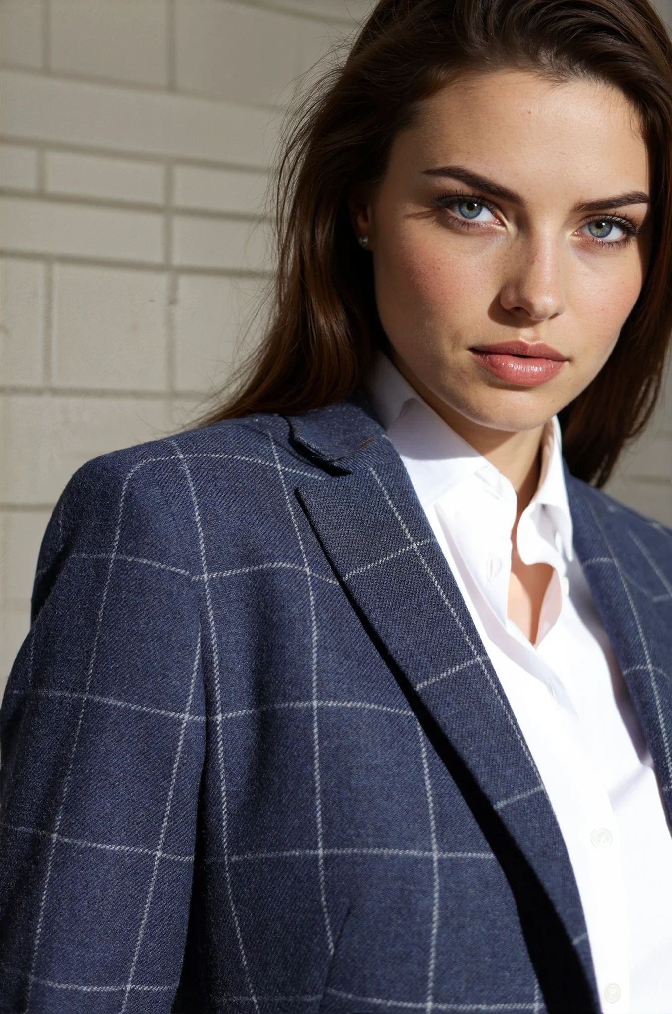 Veste Vesnove en laine à carreaux fenêtre - Marine-VESTE BLAZER FEMME-Curling-Paris