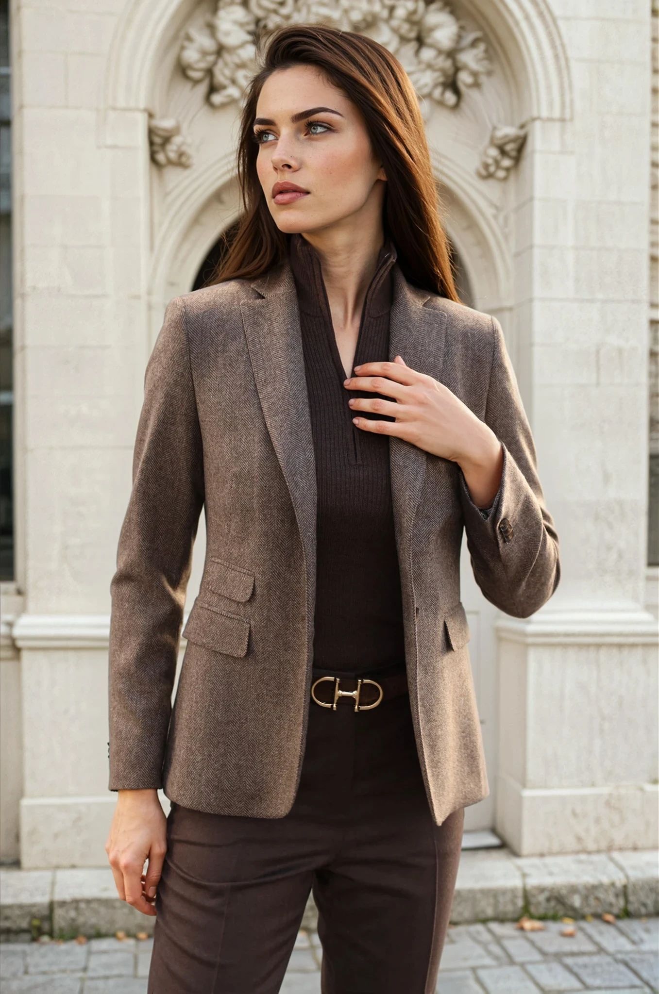 Veste Vesnove en laine et cachemire - Chevron marron-VESTE BLAZER FEMME-Curling-Paris