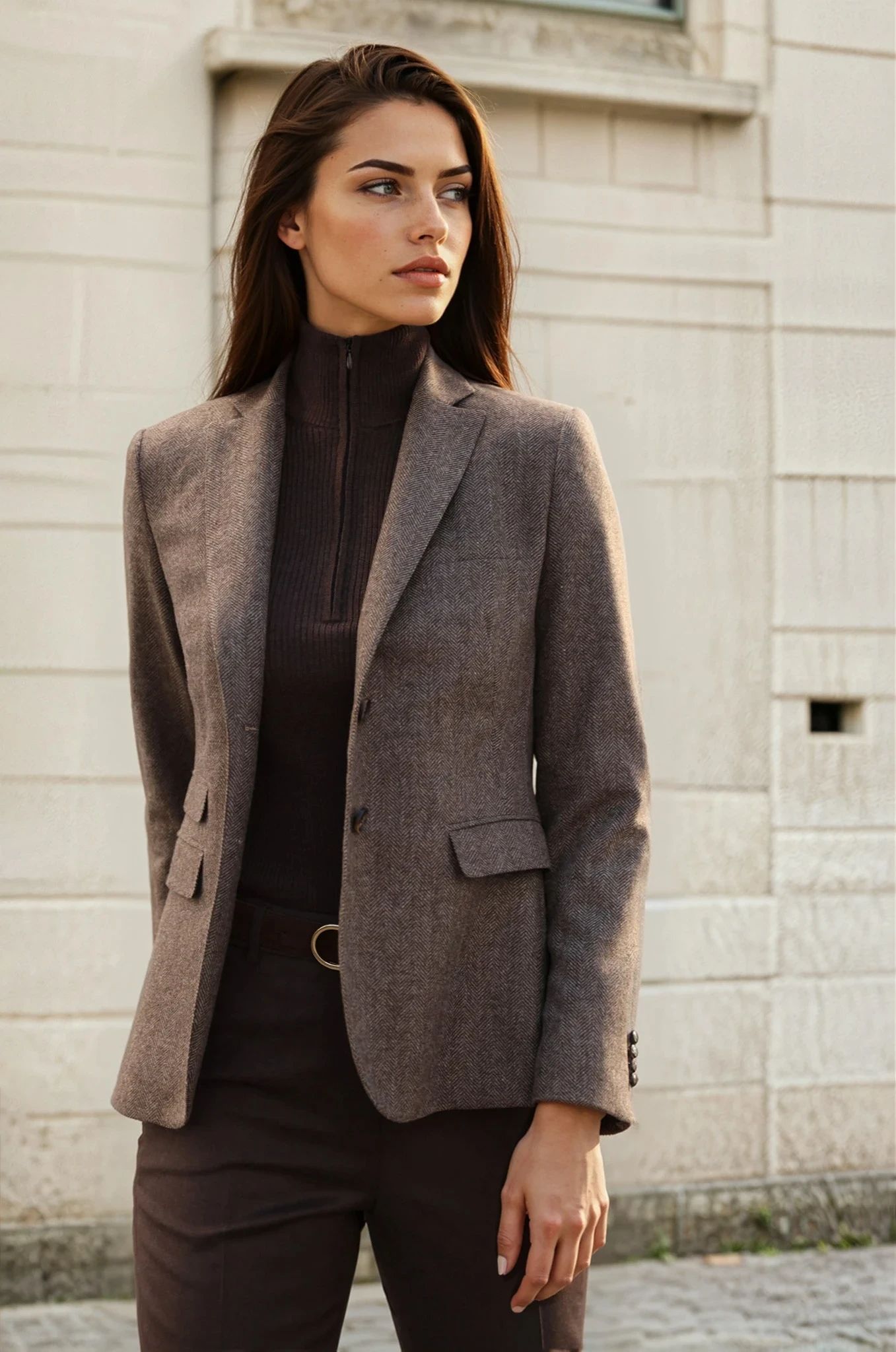 Veste Vesnove en laine et cachemire - Chevron marron-VESTE BLAZER FEMME-Curling-Paris