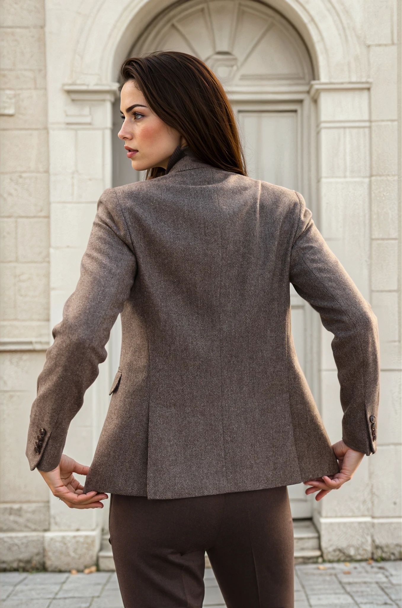 Veste Vesnove en laine et cachemire - Chevron marron-VESTE BLAZER FEMME-Curling-Paris