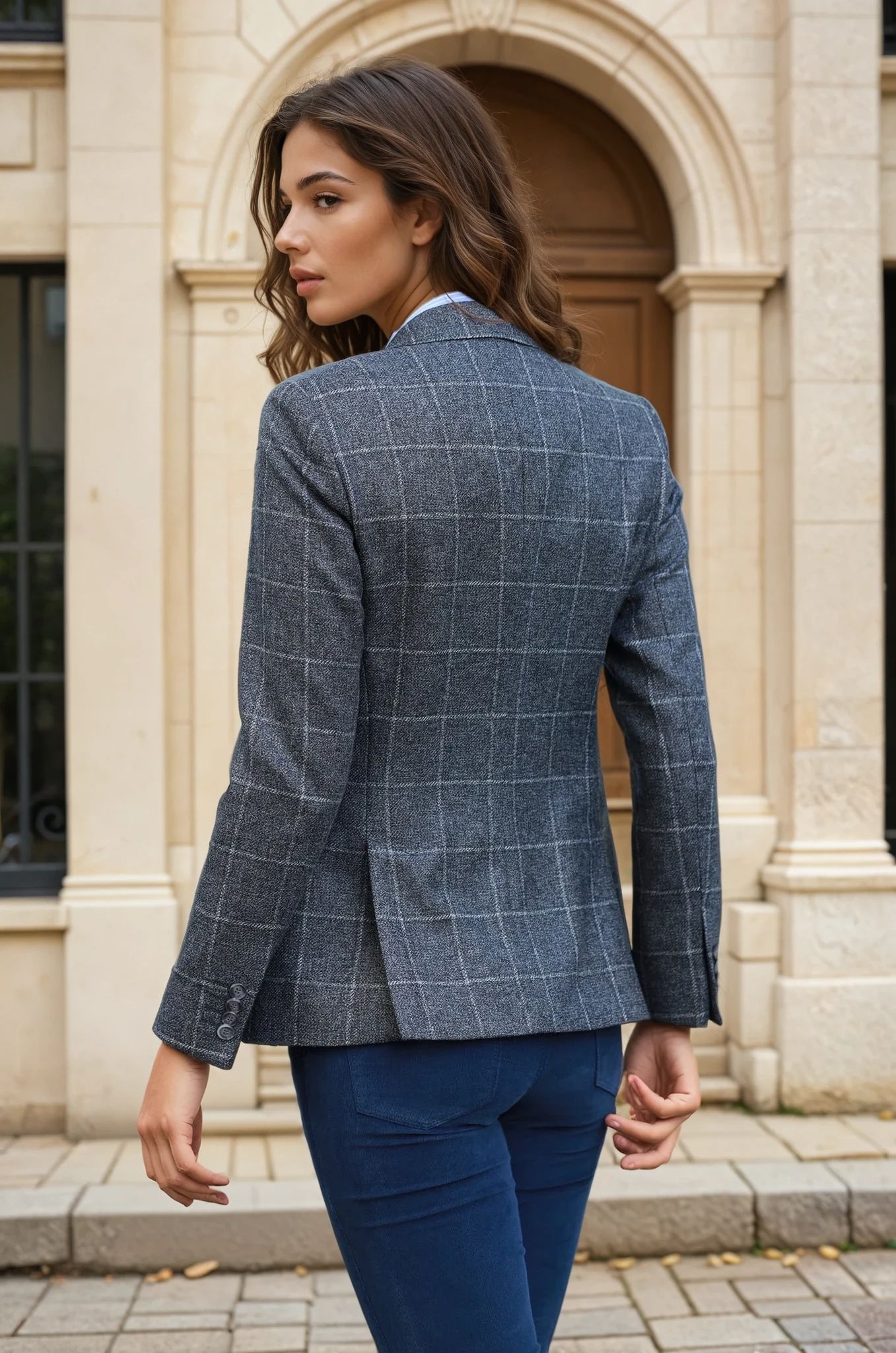 Veste Vesnove en laine vierge - Carreaux gris-VESTE BLAZER FEMME-Curling-Paris