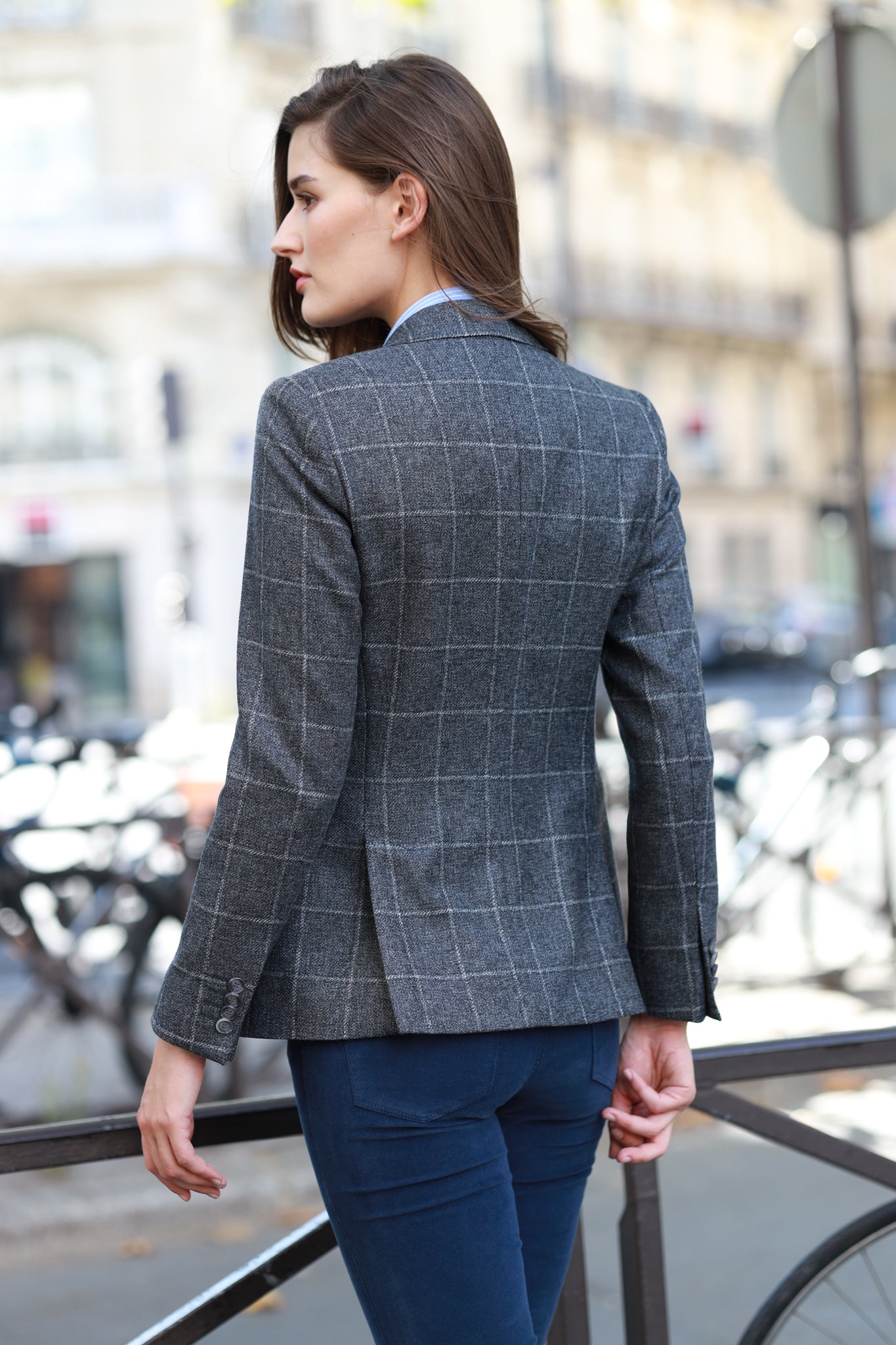 Veste Vesnove en laine vierge - Carreaux gris-VESTE BLAZER FEMME-Curling-Paris