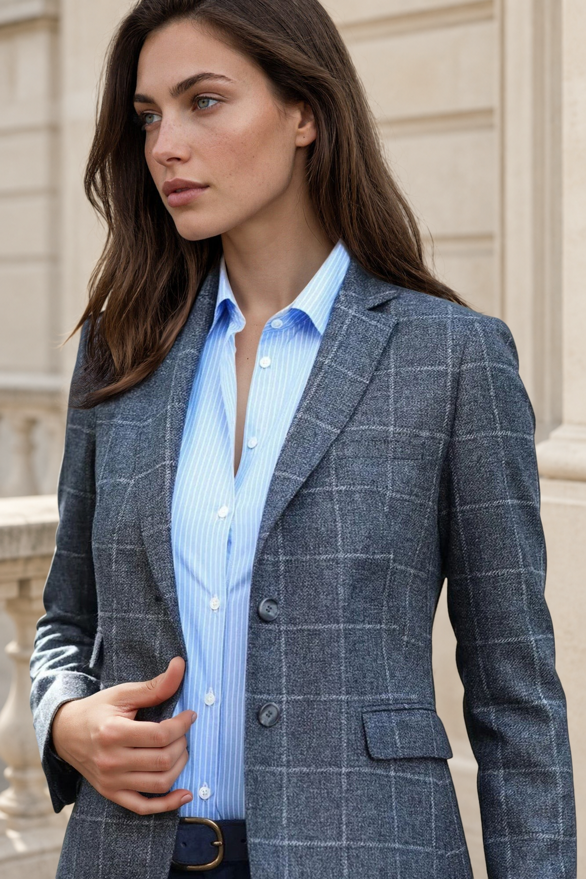 Veste Vesnove en laine vierge - Carreaux gris-VESTE BLAZER FEMME-Curling-Paris
