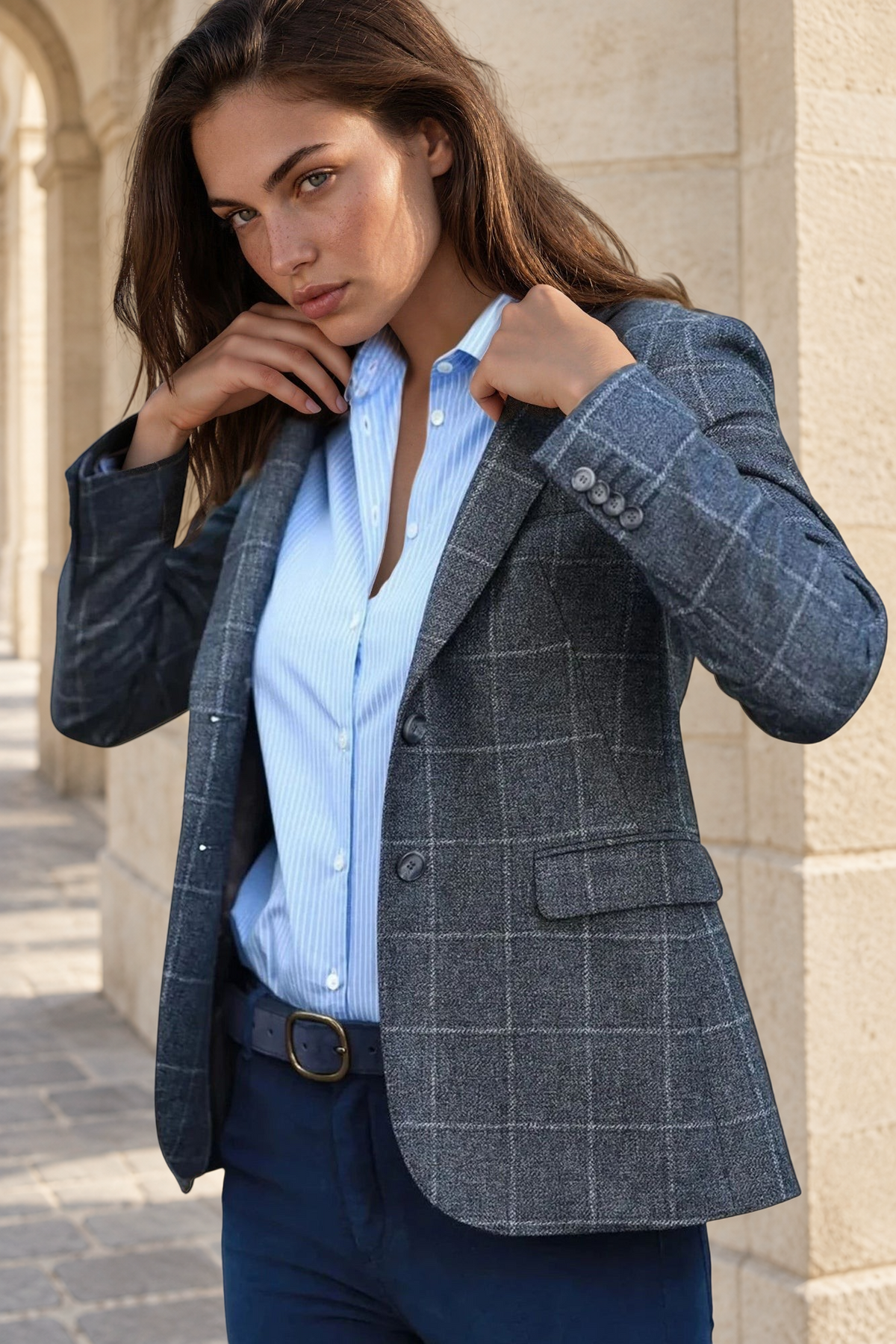 Veste Vesnove en laine vierge - Carreaux gris-VESTE BLAZER FEMME-Curling-Paris