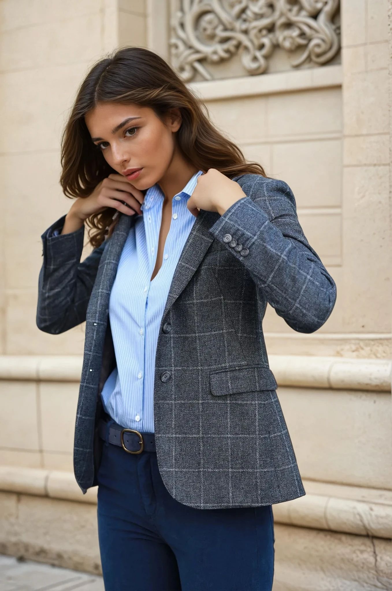 Veste Vesnove en laine vierge - Carreaux gris-VESTE BLAZER FEMME-Curling-Paris
