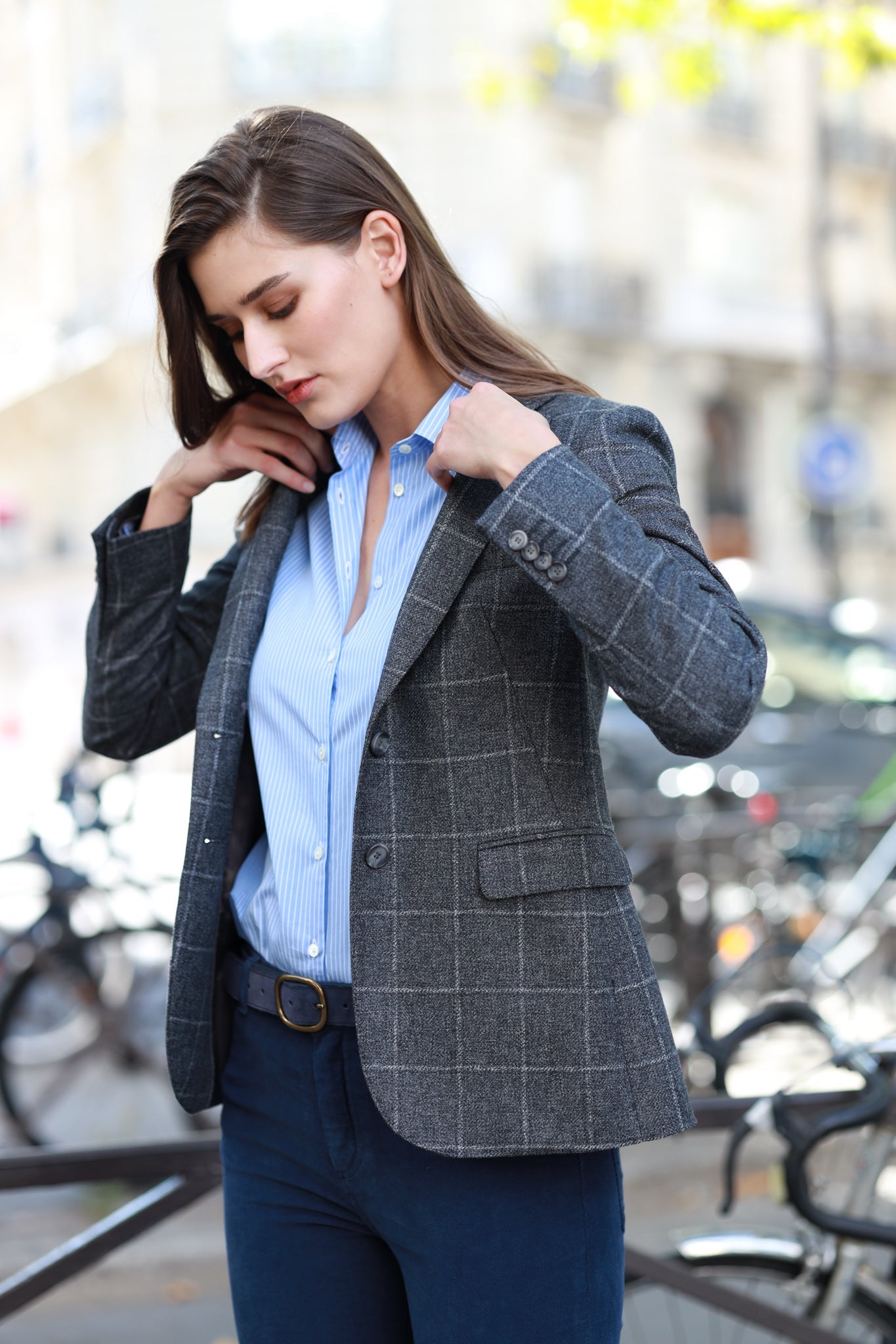 Veste Vesnove en laine vierge - Carreaux gris-VESTE BLAZER FEMME-Curling-Paris