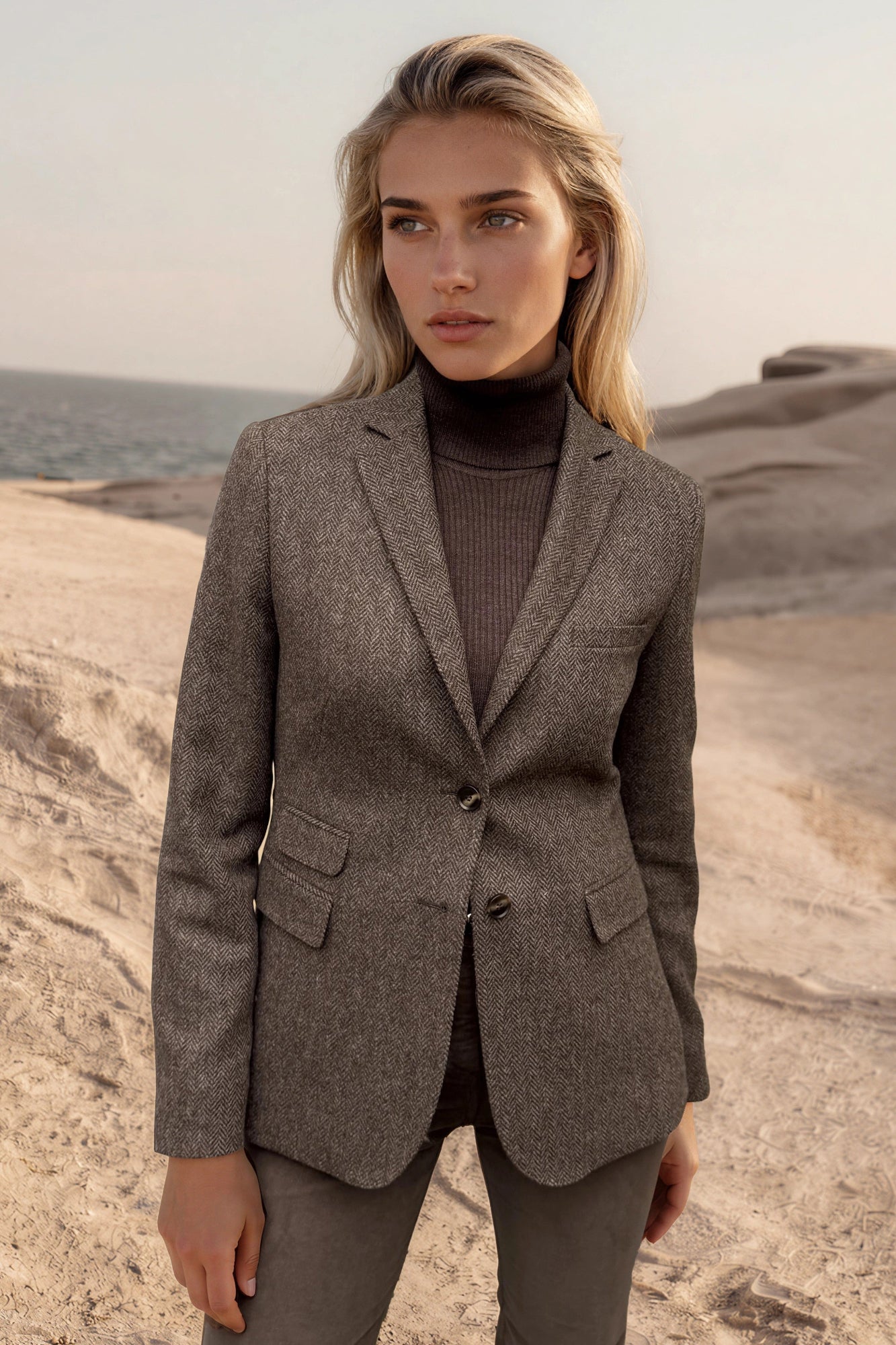 Veste Vesnove en laine vierge chevron - Marron-VESTE BLAZER FEMME-Curling-Paris