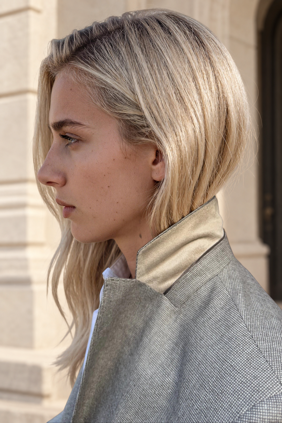 Veste Vesnove en laine vierge pied-de-puce - Taupe-VESTE BLAZER FEMME-Curling-Paris