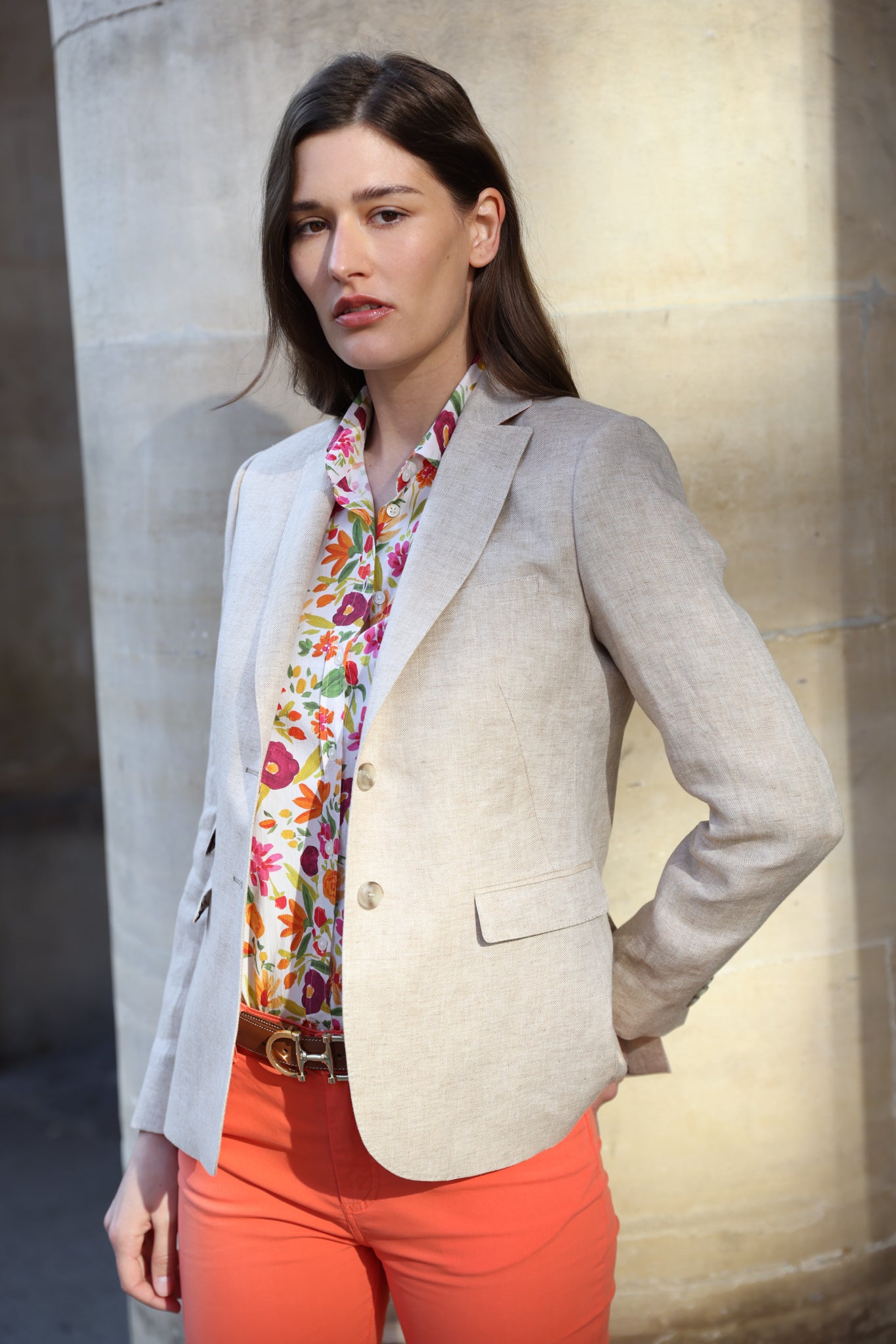 Veste Vesnove en lin - Chevron beige-VESTE BLAZER FEMME-Curling-Paris