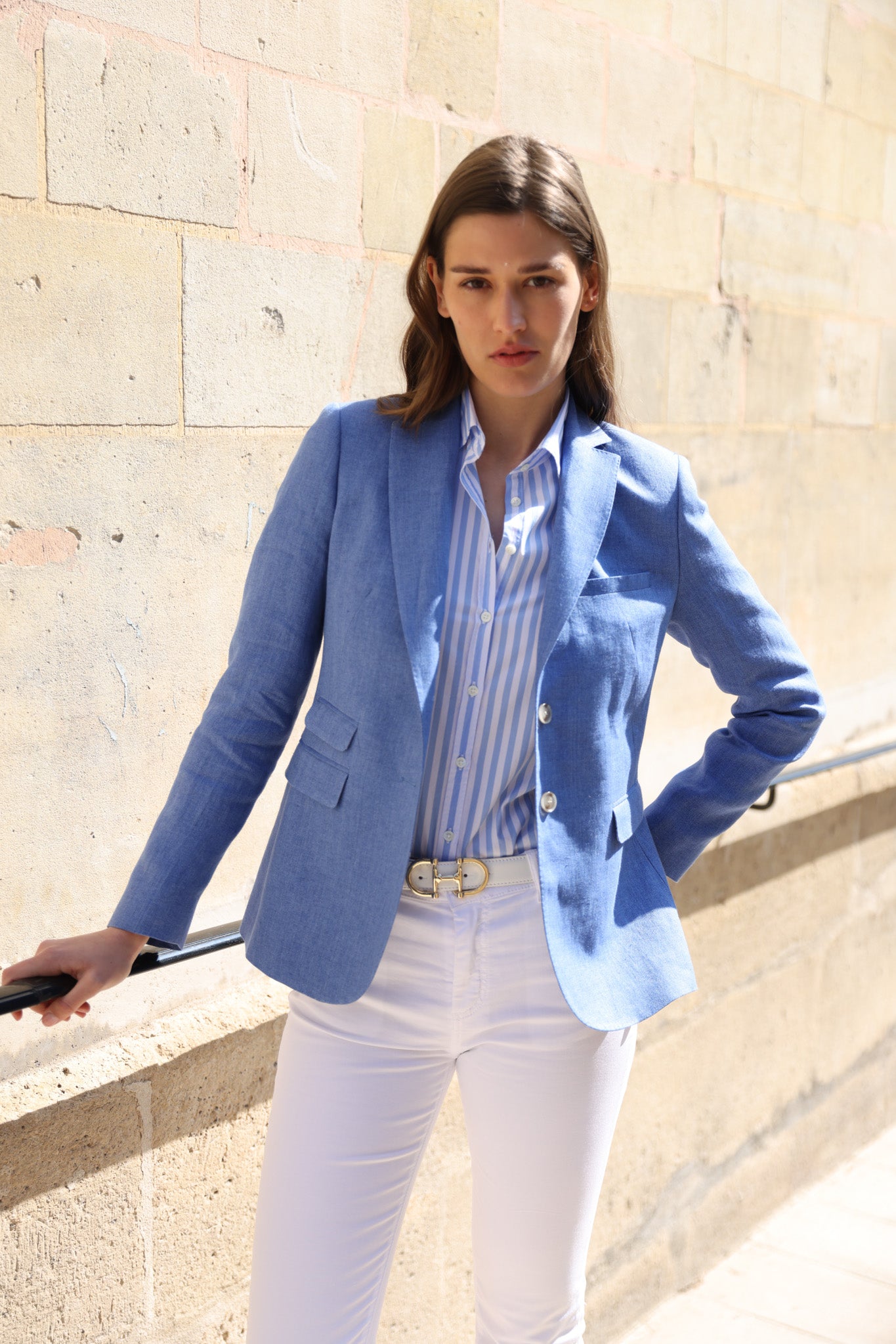 Veste Vesnove en lin - Chevron bleu azur-VESTE BLAZER FEMME-Curling-Paris
