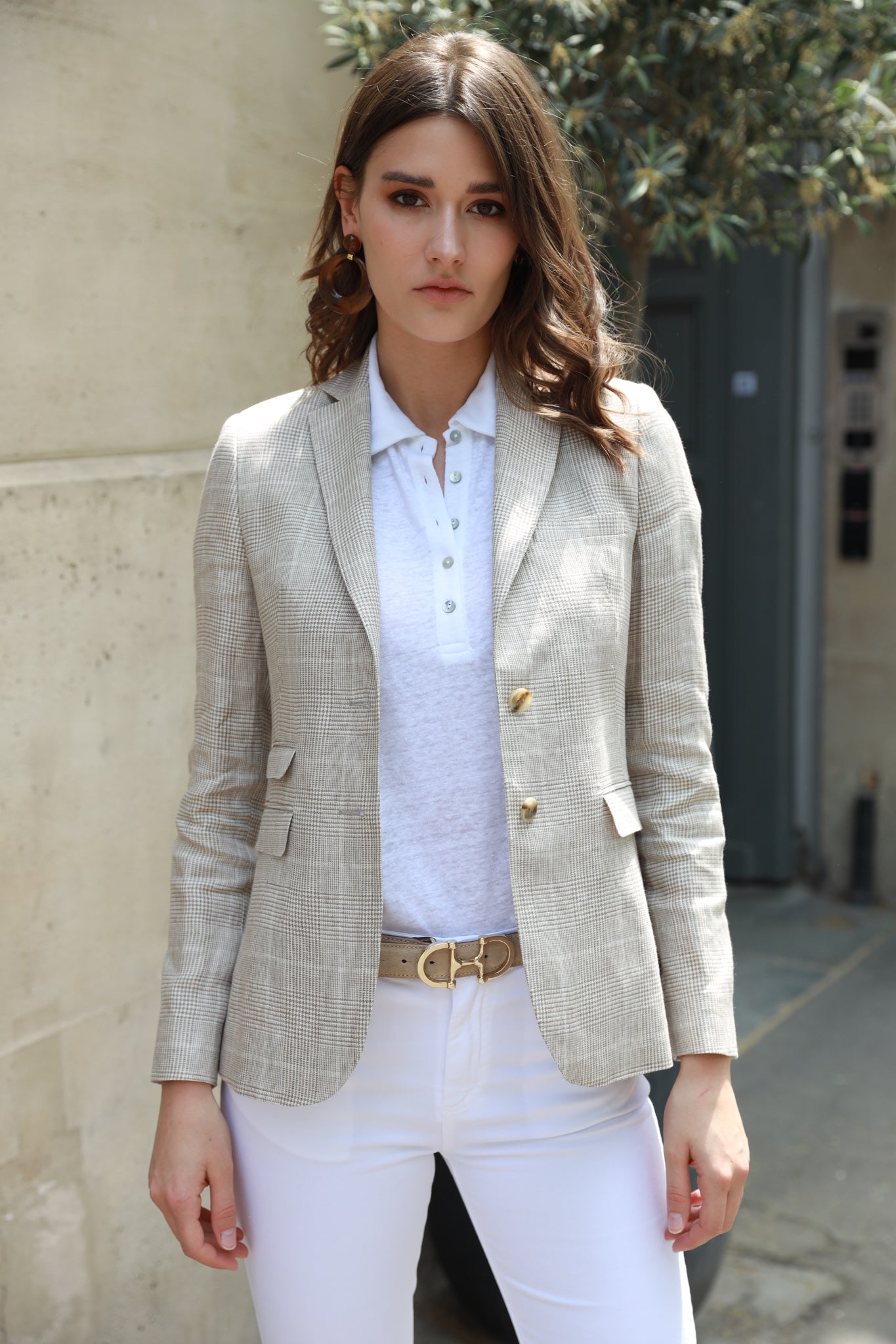 Veste Vesnove en lin - Prince de galles Beige-VESTE BLAZER FEMME-Curling-Paris