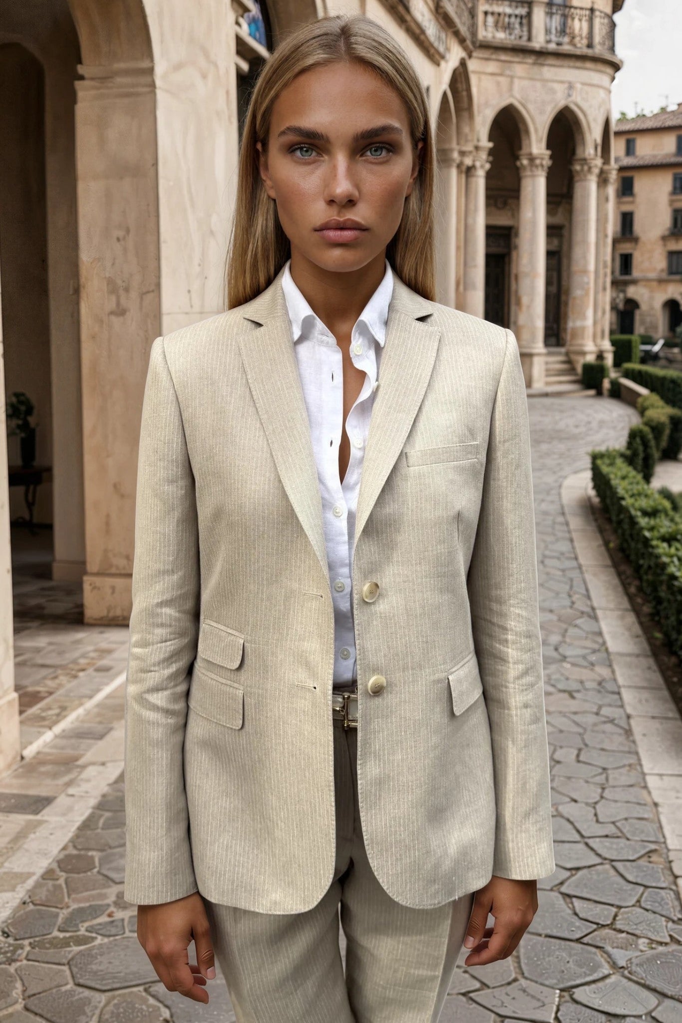 Veste Vesnove en lin - Rayure beige-VESTE BLAZER FEMME-Curling-Paris